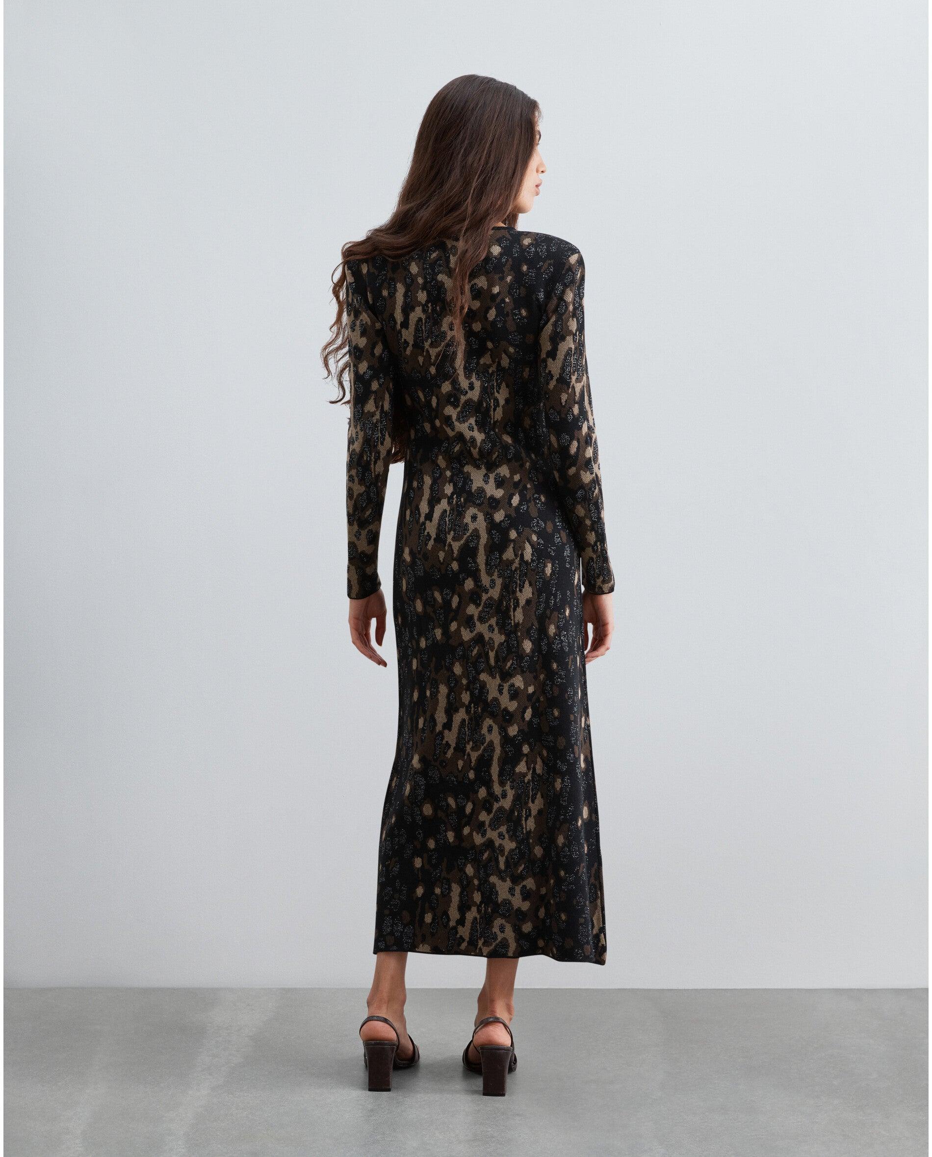 Vestido de Malha Jacquard de Corte Midi Multicolor-3