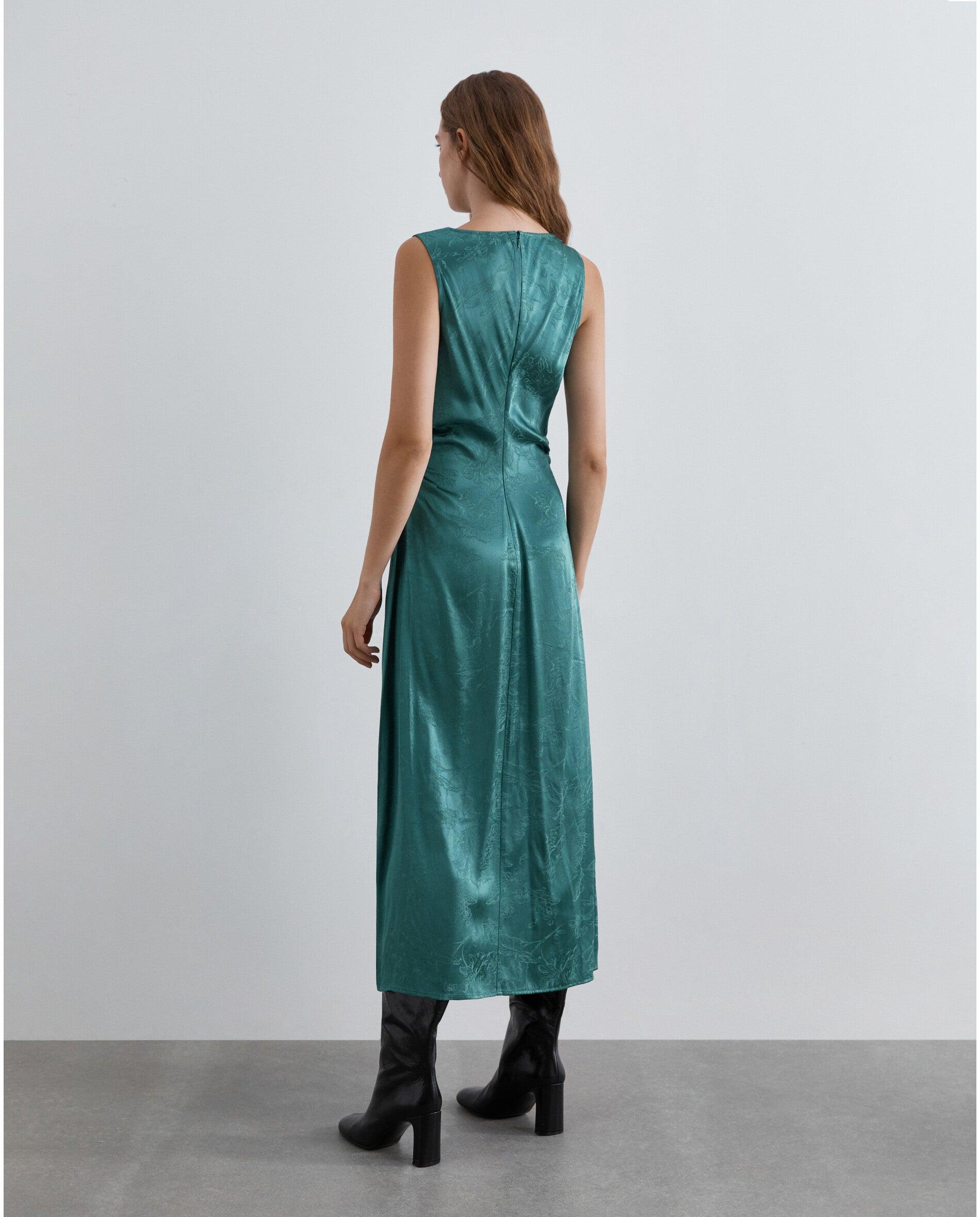 Vestido Midi em Tecido Jacquard com Renda Verde-3