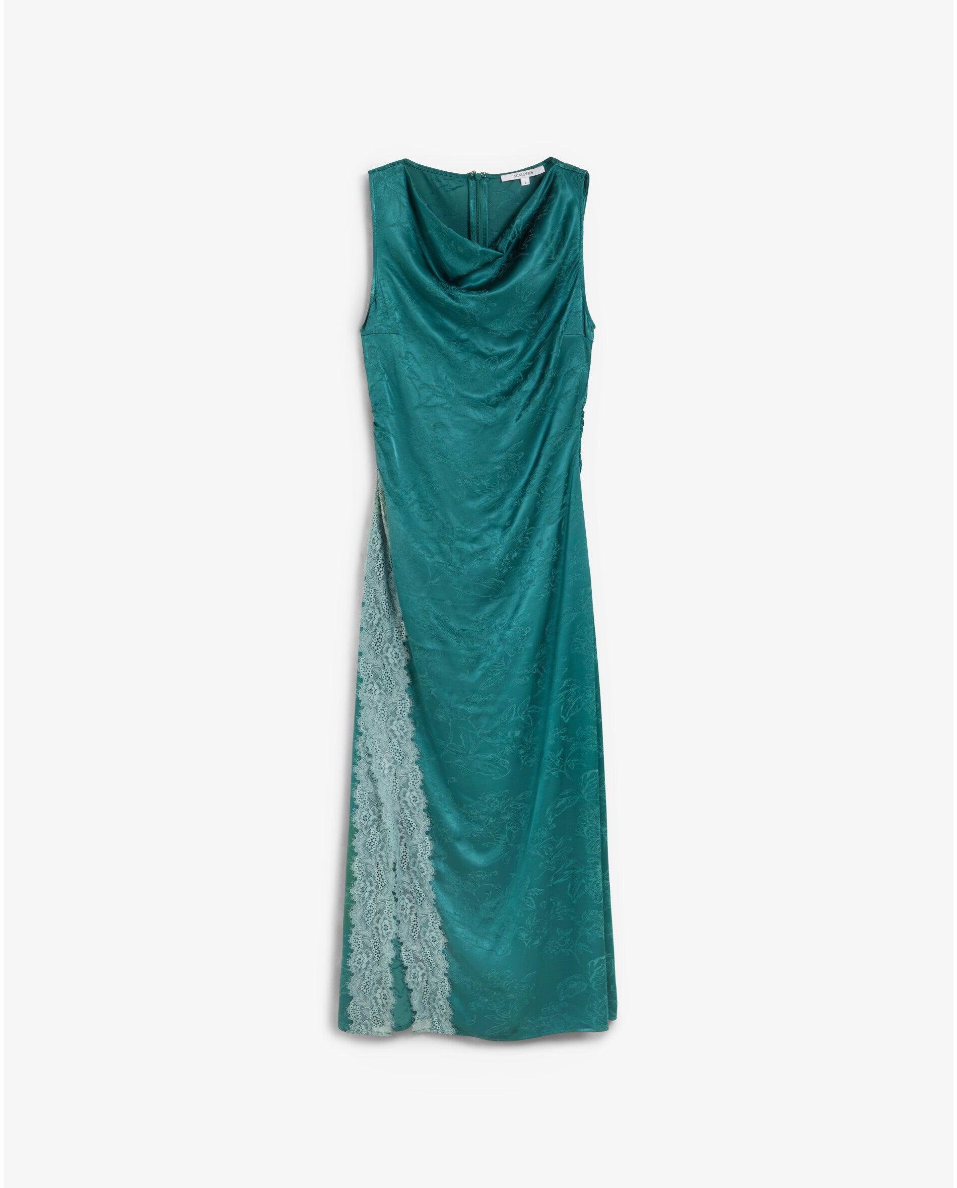 Vestido Midi em Tecido Jacquard com Renda Verde-4