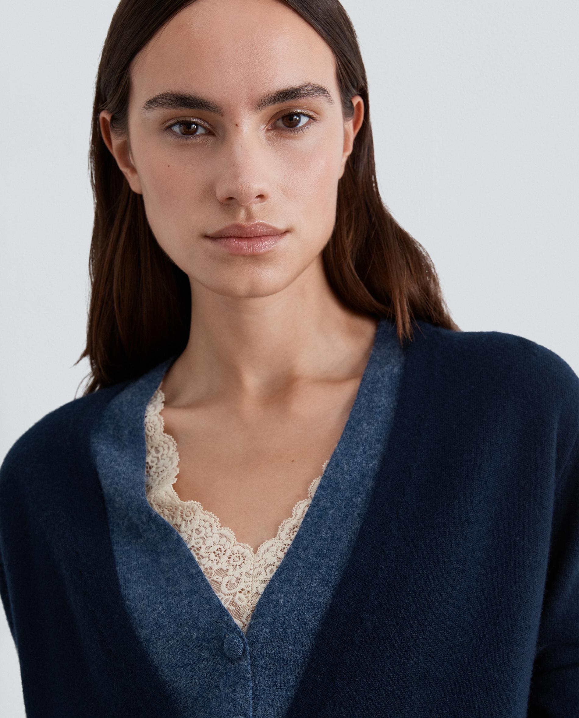 Cardigan Ligeiramente Folgado com Gola em V Navy-4