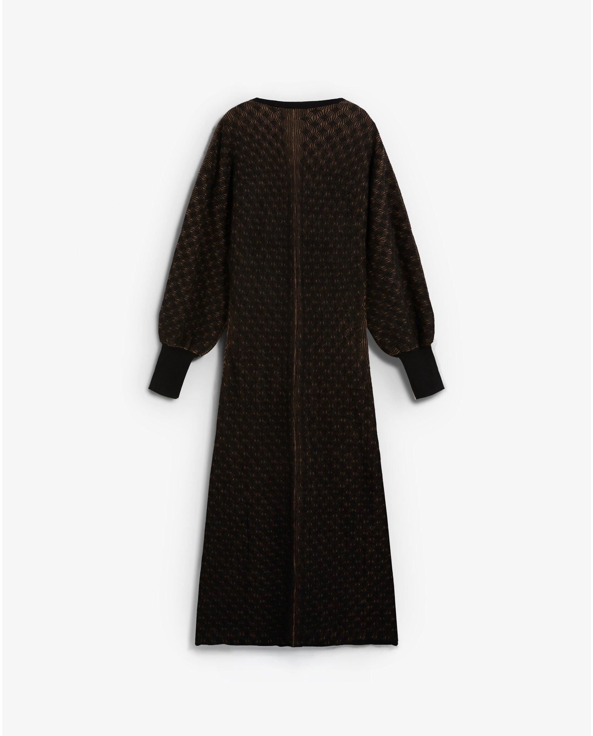 Vestido de Malha Midi com Mangas Abalonadas Preto-2