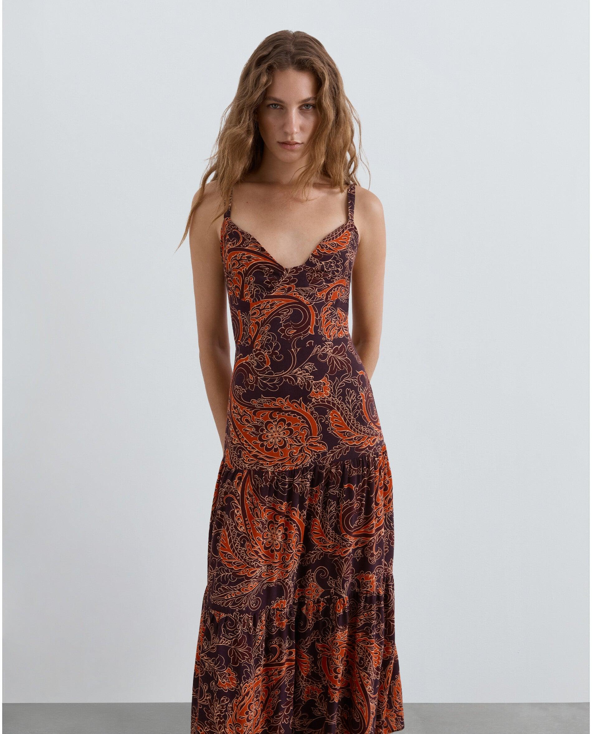 Vestido Midi de Alças com Estampado Paisley Multicolor-2