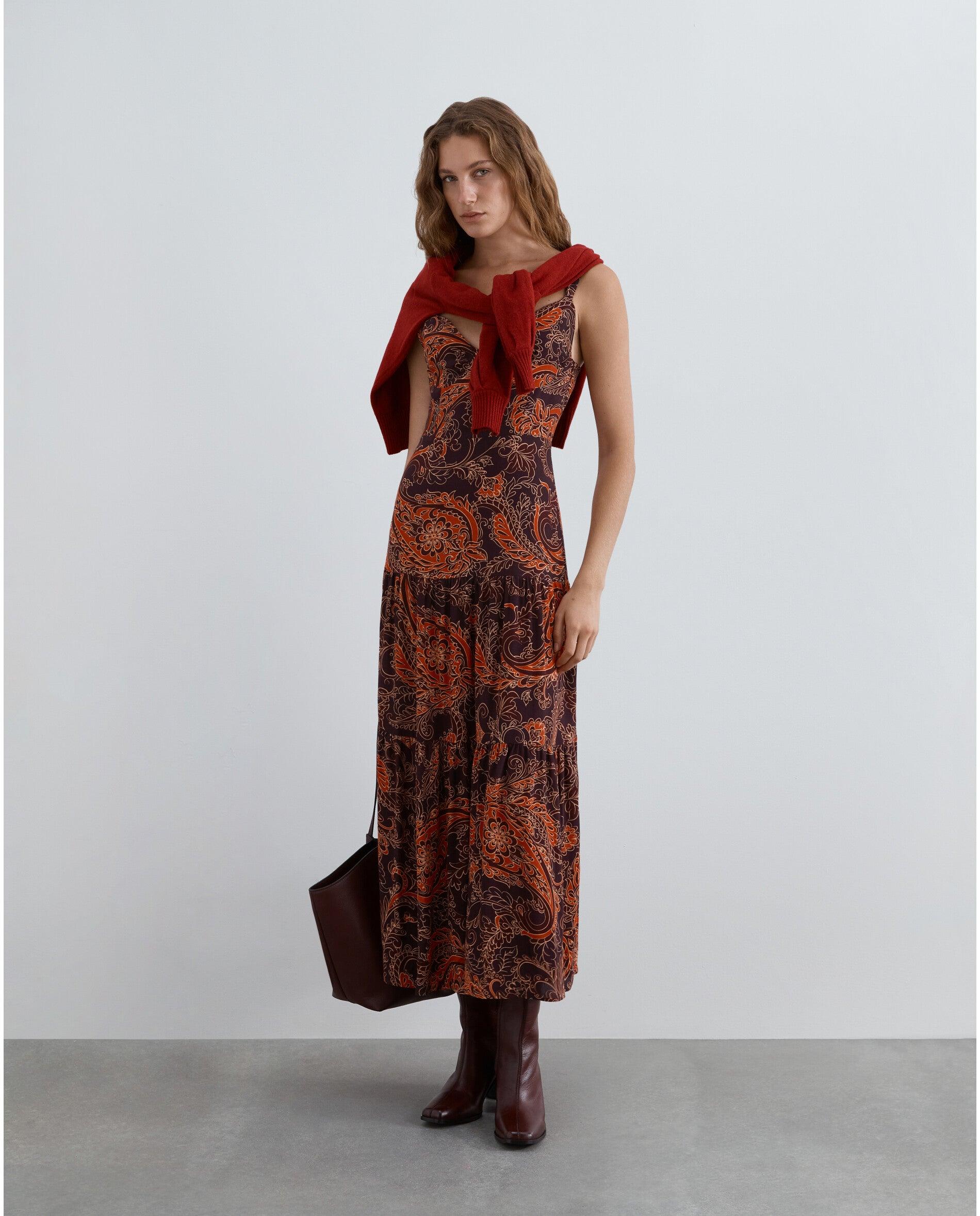 Vestido Midi de Alças com Estampado Paisley Multicolor-4