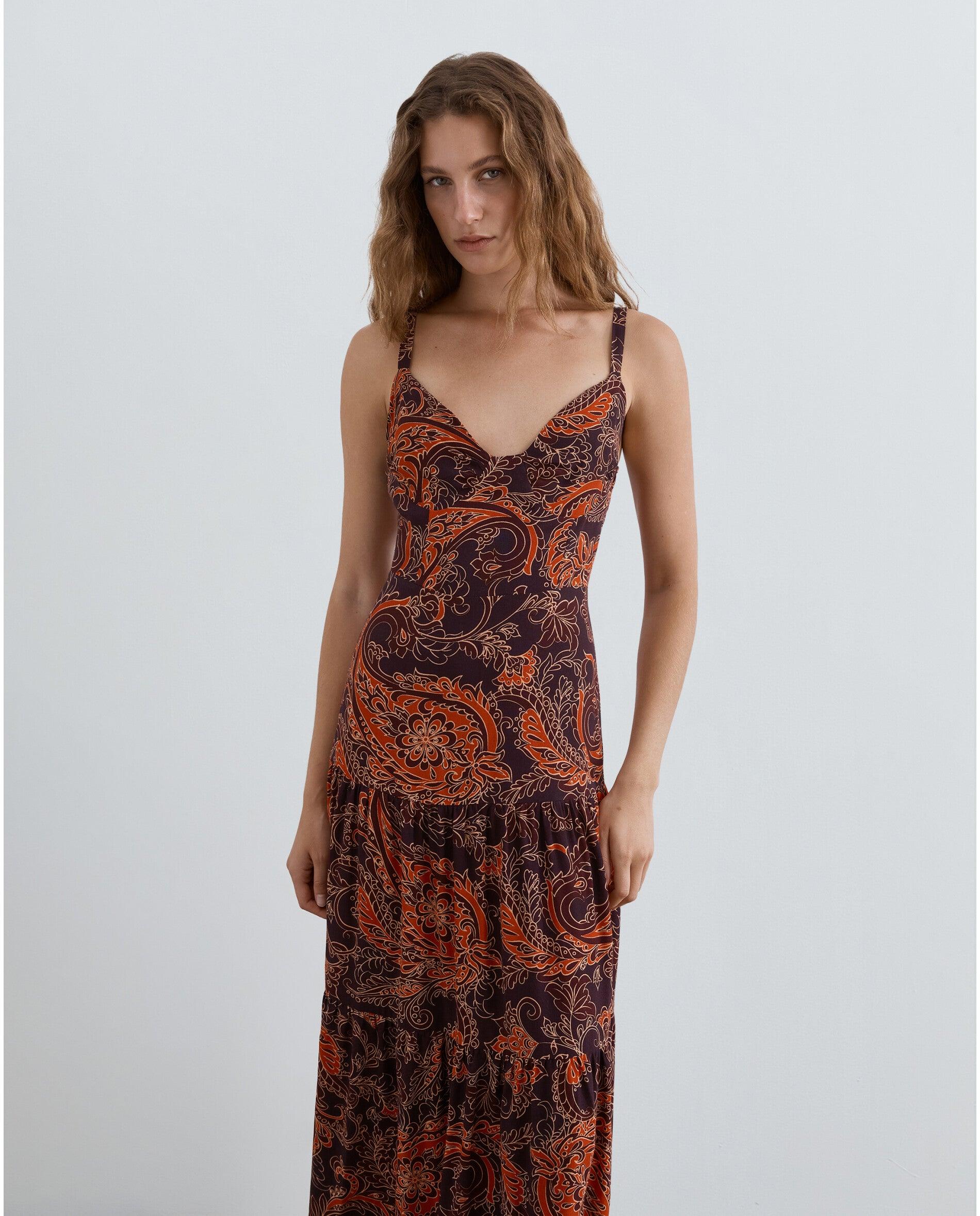 Vestido Midi de Alças com Estampado Paisley Multicolor-5