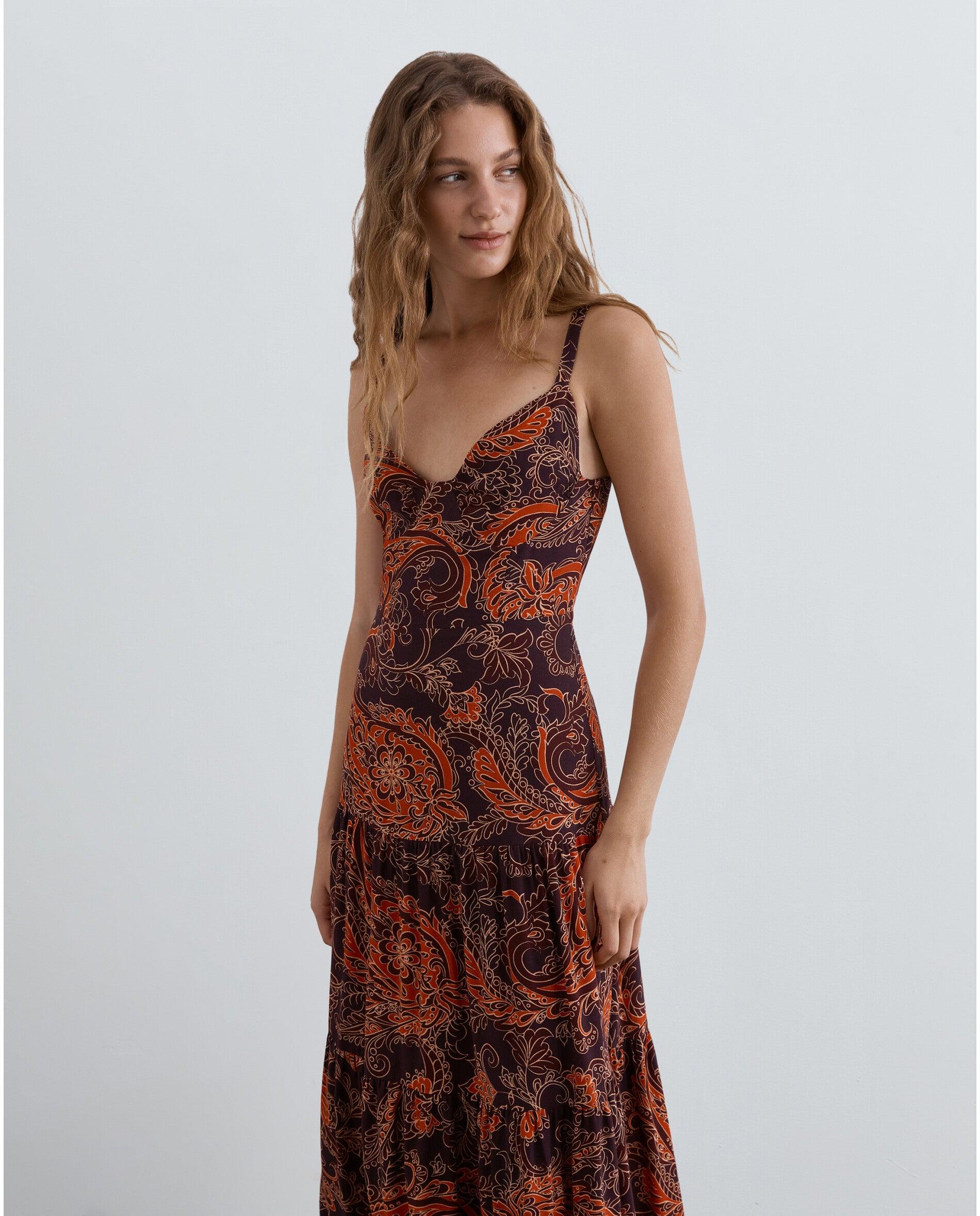 Vestido Midi de Alças com Estampado Paisley Multicolor-6