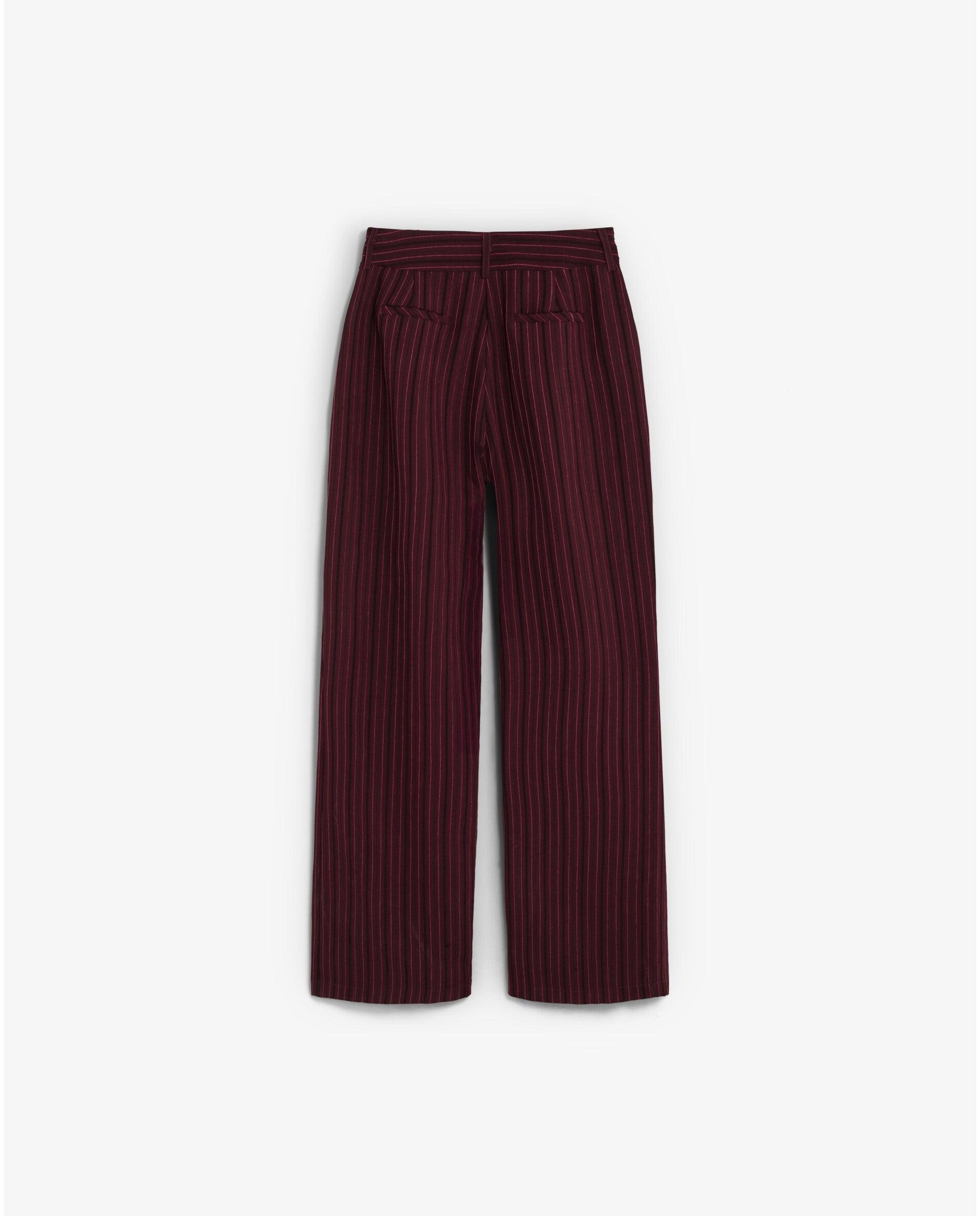 Calças com Corte a Direito de Cintura Subida com Estampado Às Riscas Bordeaux-5