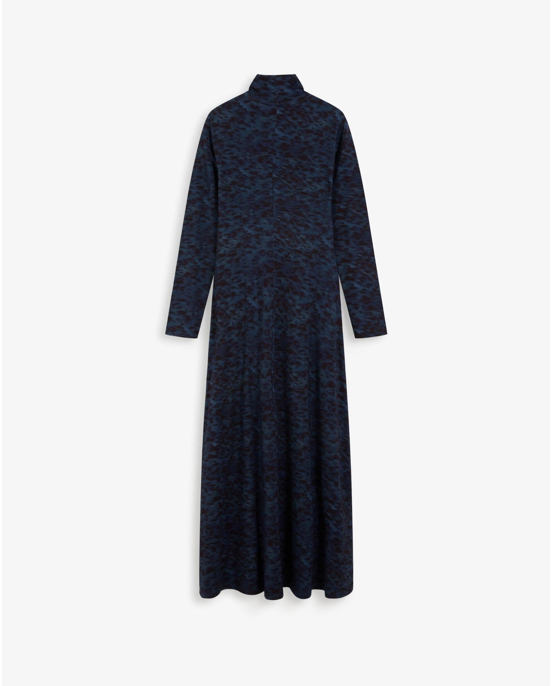 Vestido Comprido Ligeiramente Elástico com Gola Alta Azul-2