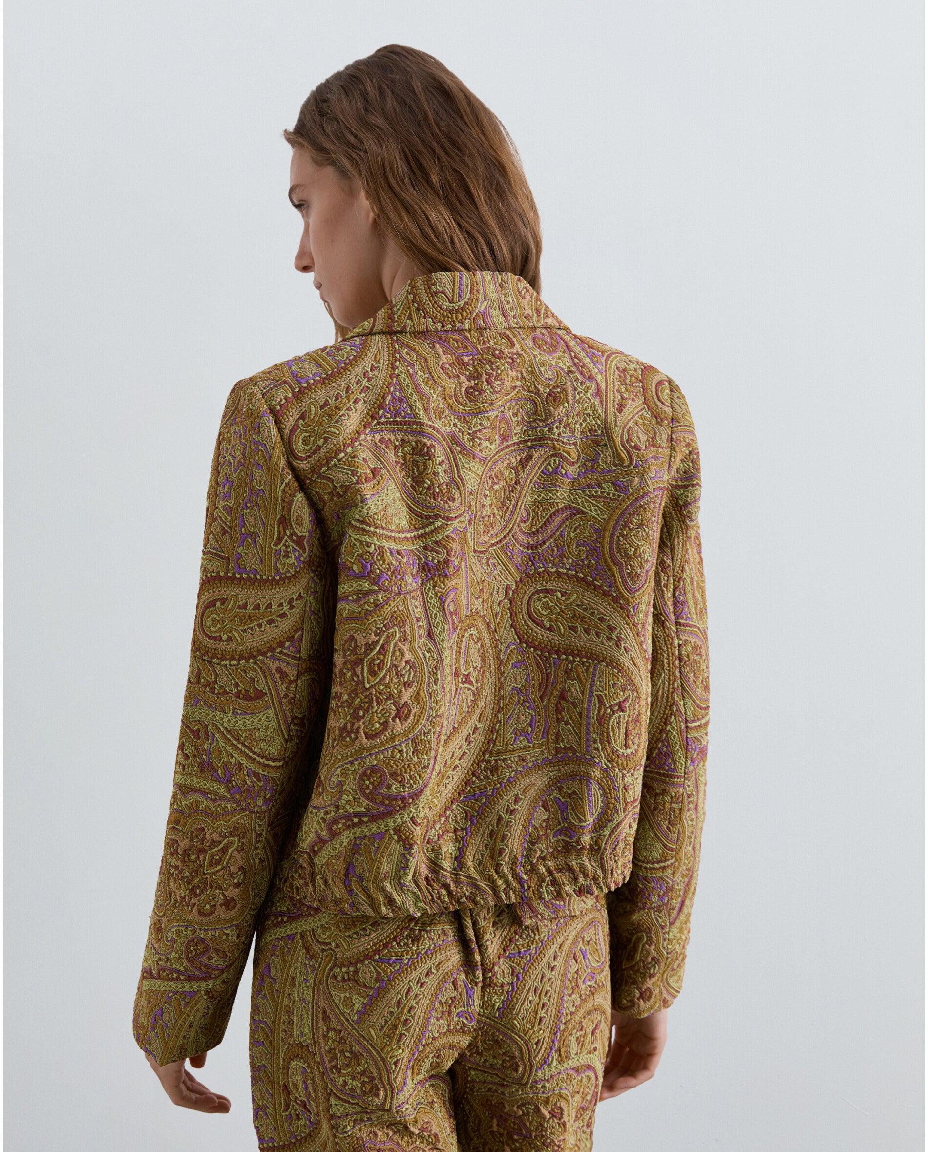 Casaco com Lapelas e Estampado Paisley Verde-2
