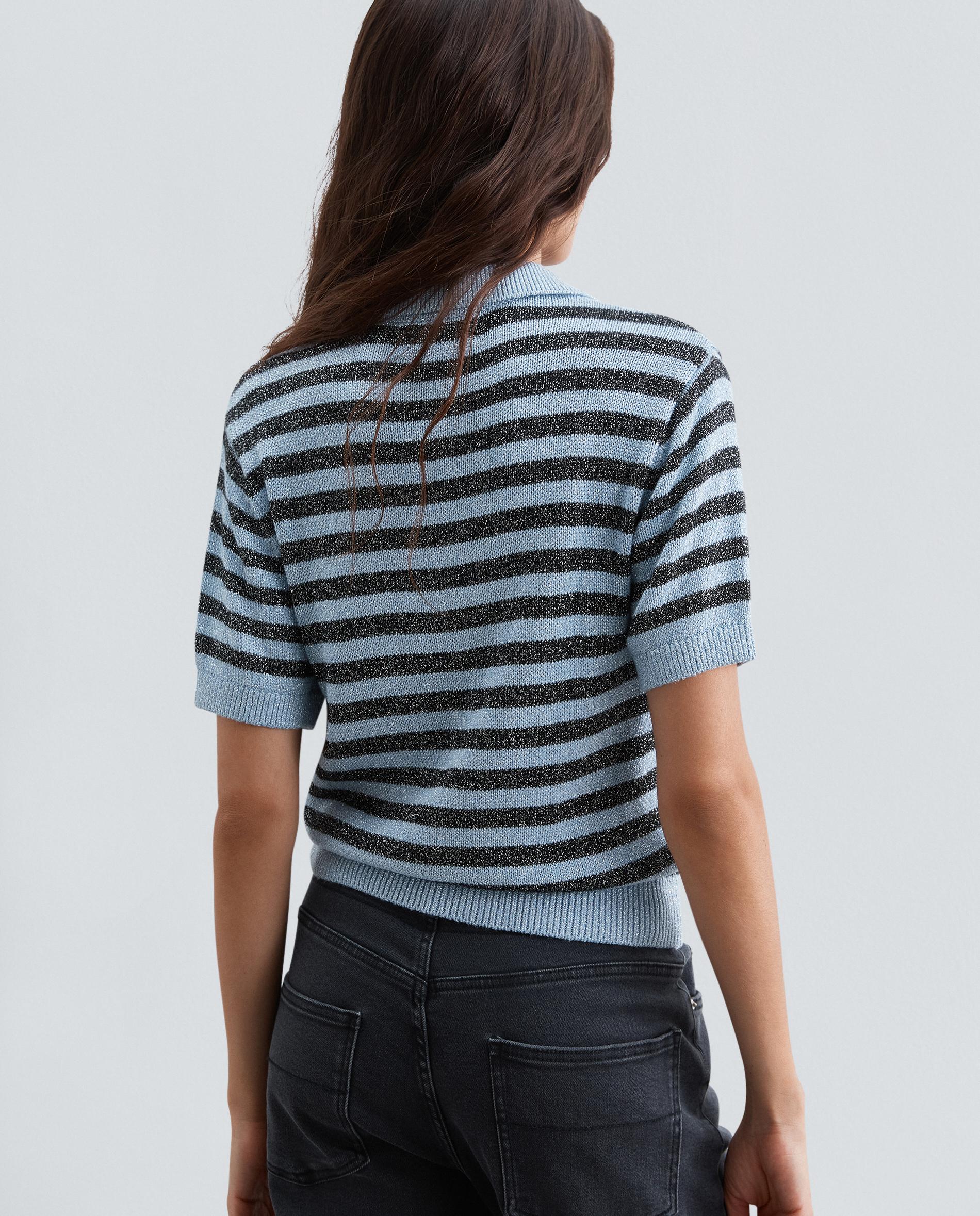 Camisola de Manga Curta Às Riscas com Gola Polo Azul-claro-3