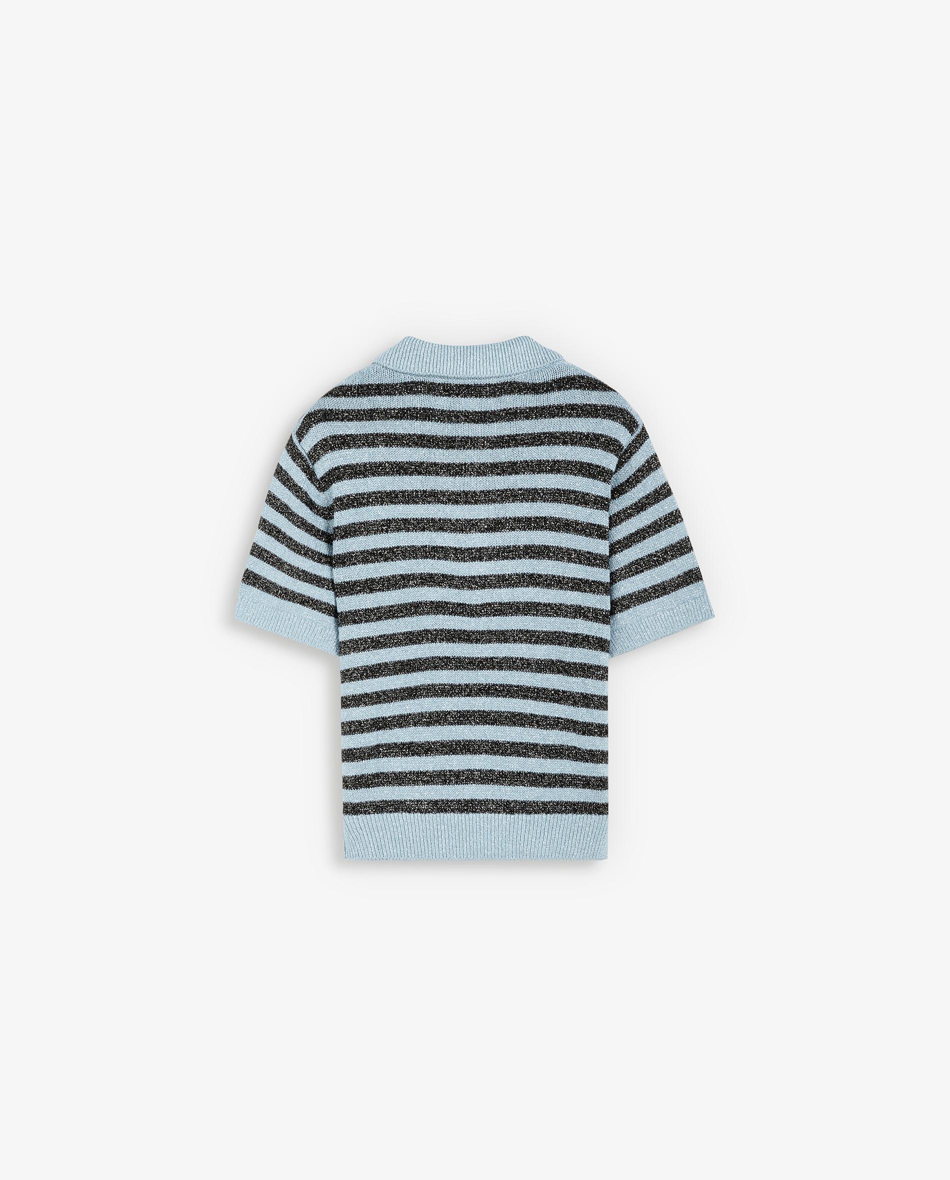 Camisola de Manga Curta Às Riscas com Gola Polo Azul-claro-5