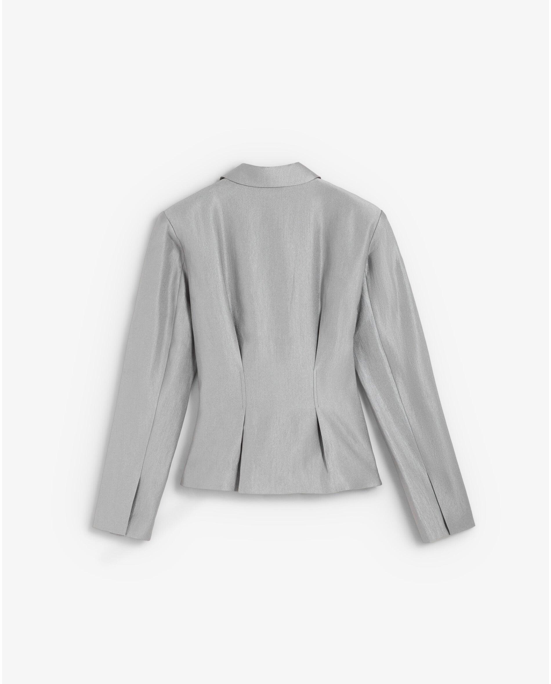 Blazer Ajustado em Tecido Acetinado Cinzento-2