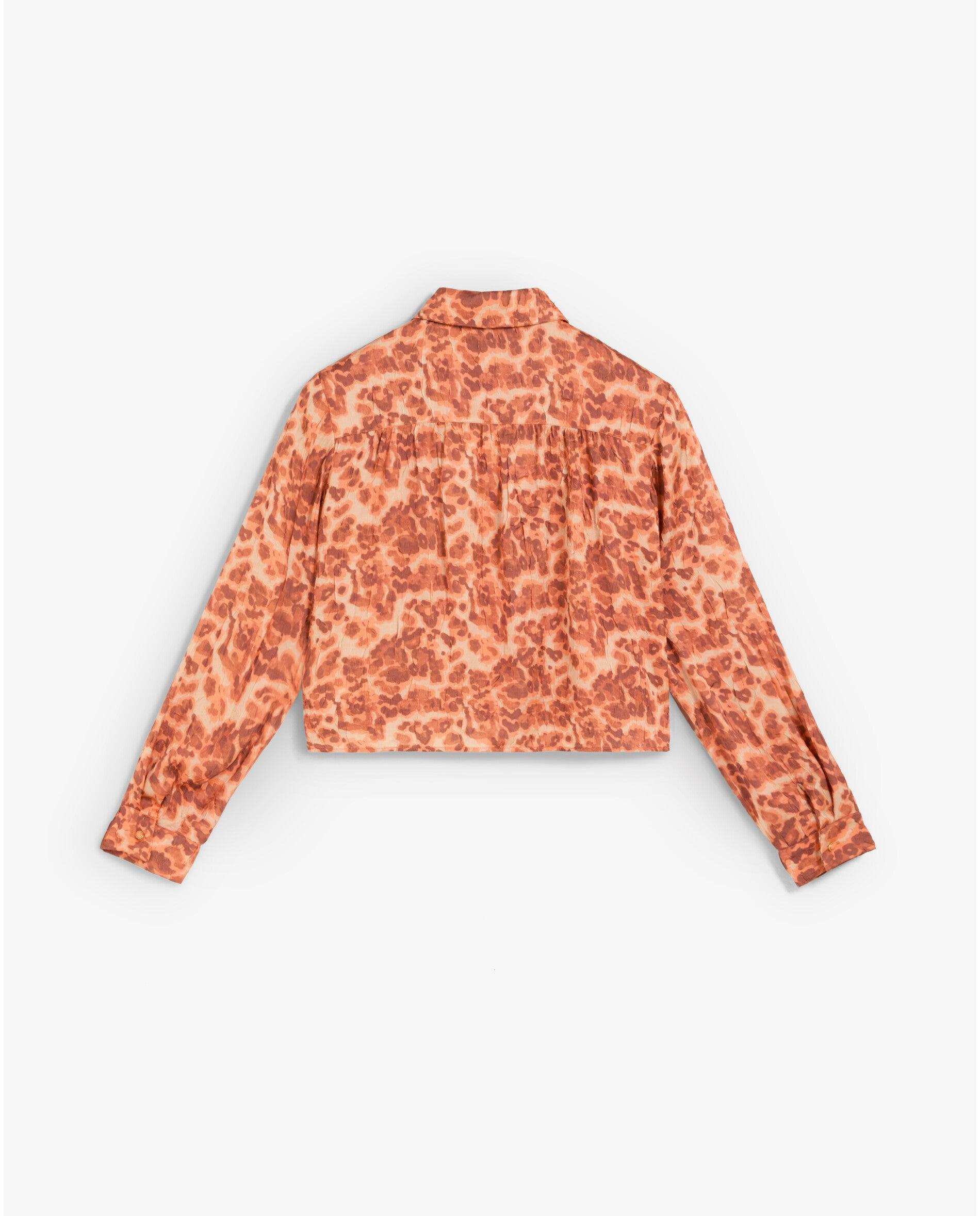 Camisa Animal Print com Pala Franzida nas Costas Laranja-2