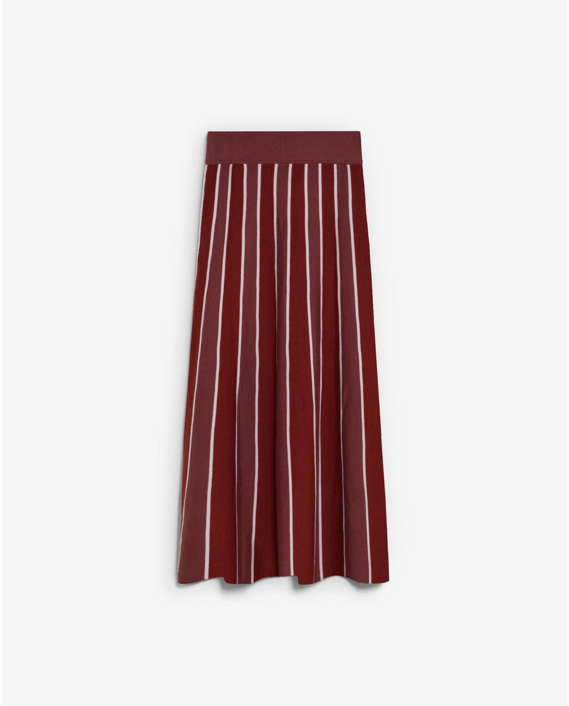 Saia de Malha com Design Às Riscas e Cintura Larga Bordeaux-2