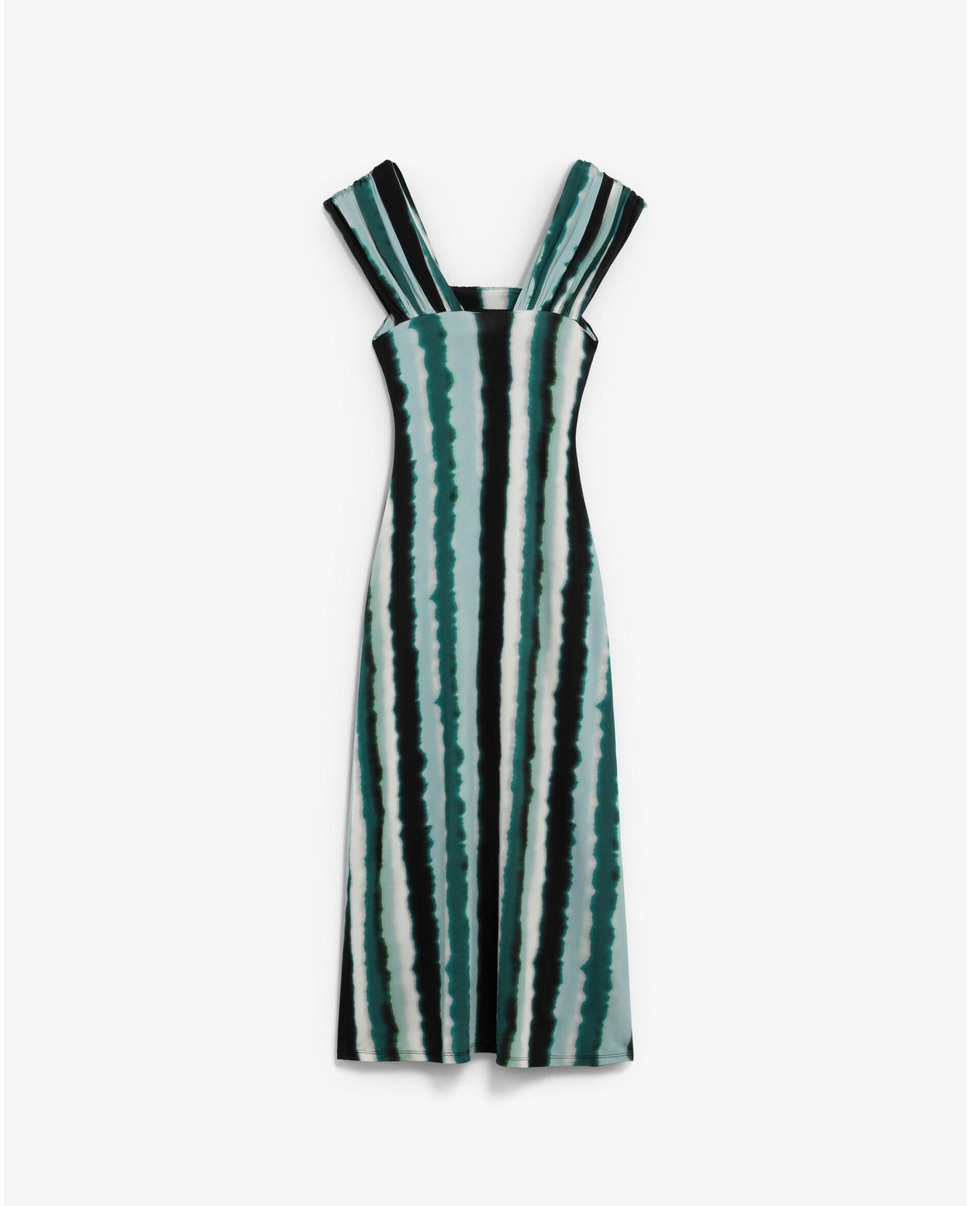 Vestido Midi de Alças com Estampado Às Riscas Verde-2