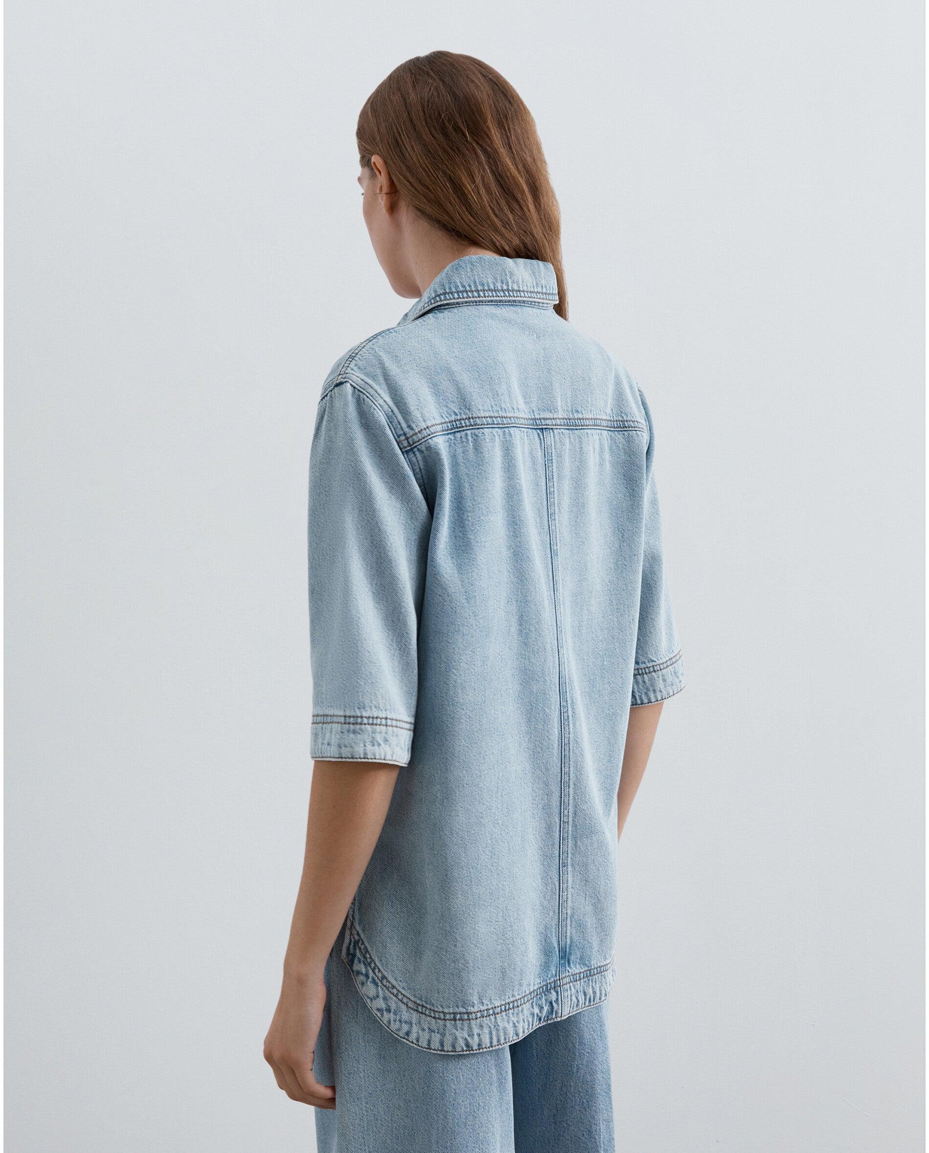 Camisa Denim de Manga Curta Índigo-2