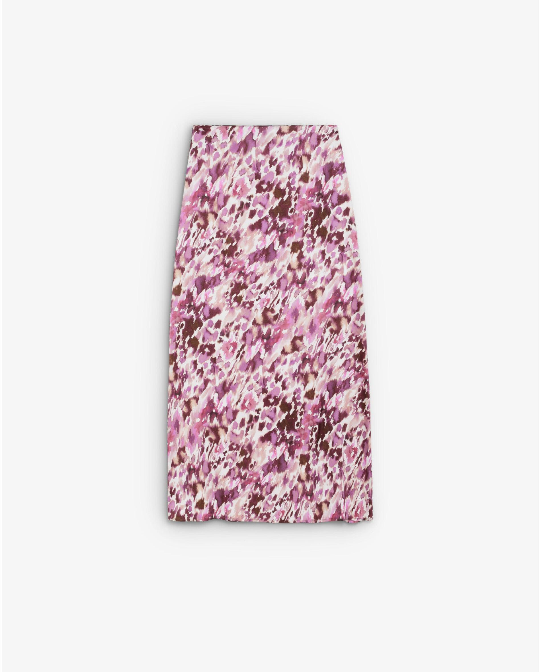 Saia Midi Estampada em Tecido Acetinado Rosa-5