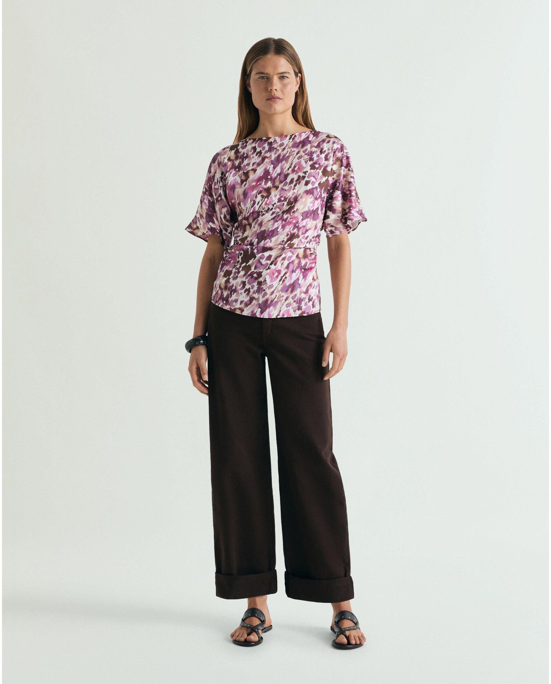 Top Estampado em Tecido Acetinado Rosa-3