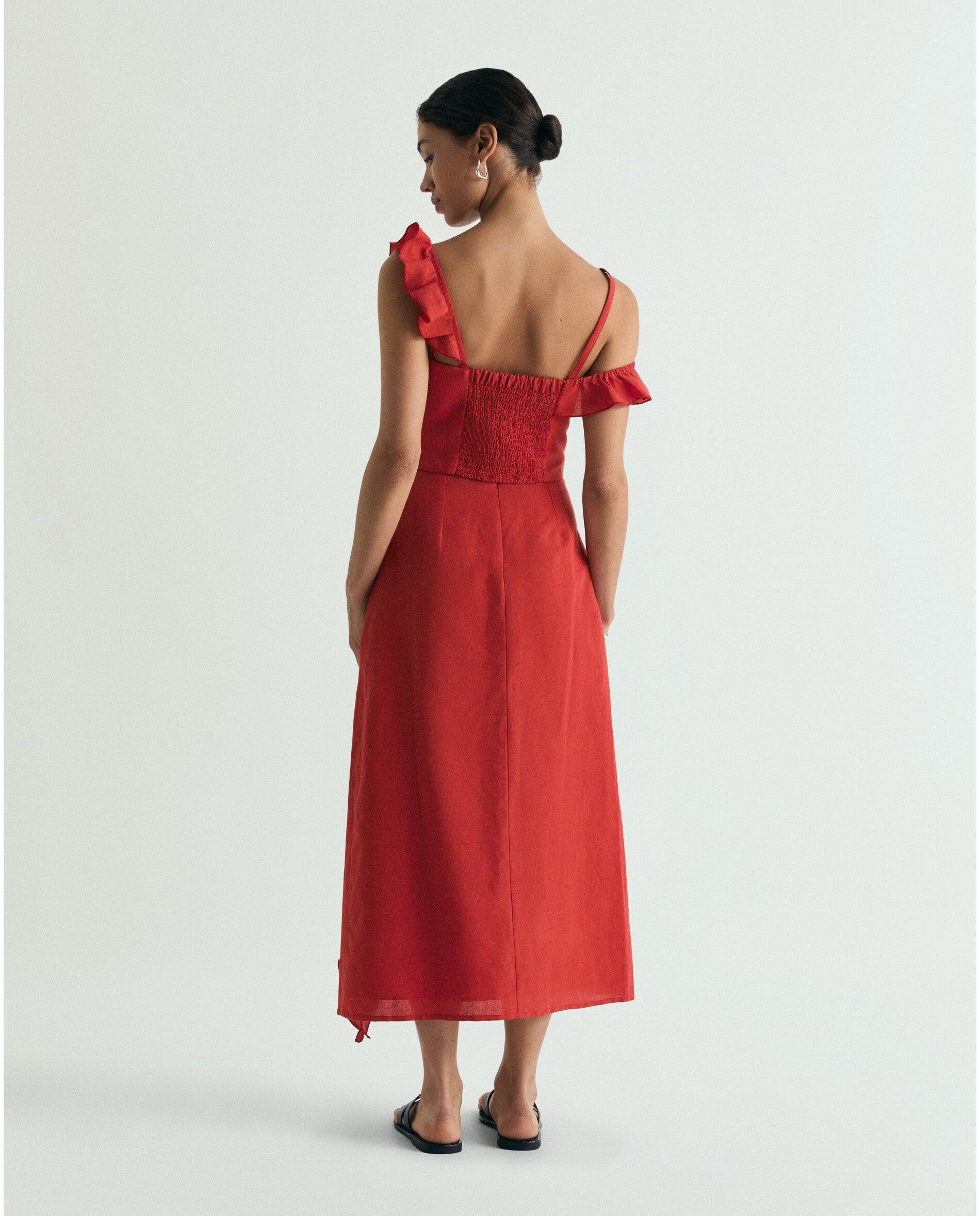 Saia Midi com Folho Diagonal Vermelho-3