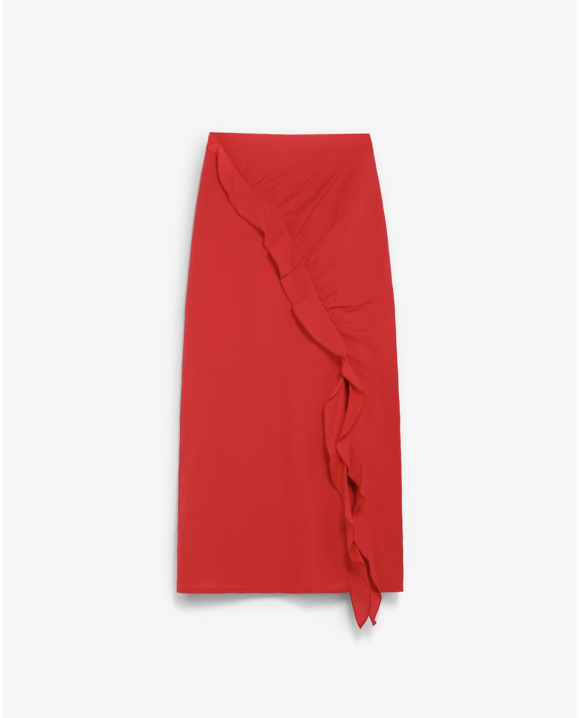 Saia Midi com Folho Diagonal Vermelho-4