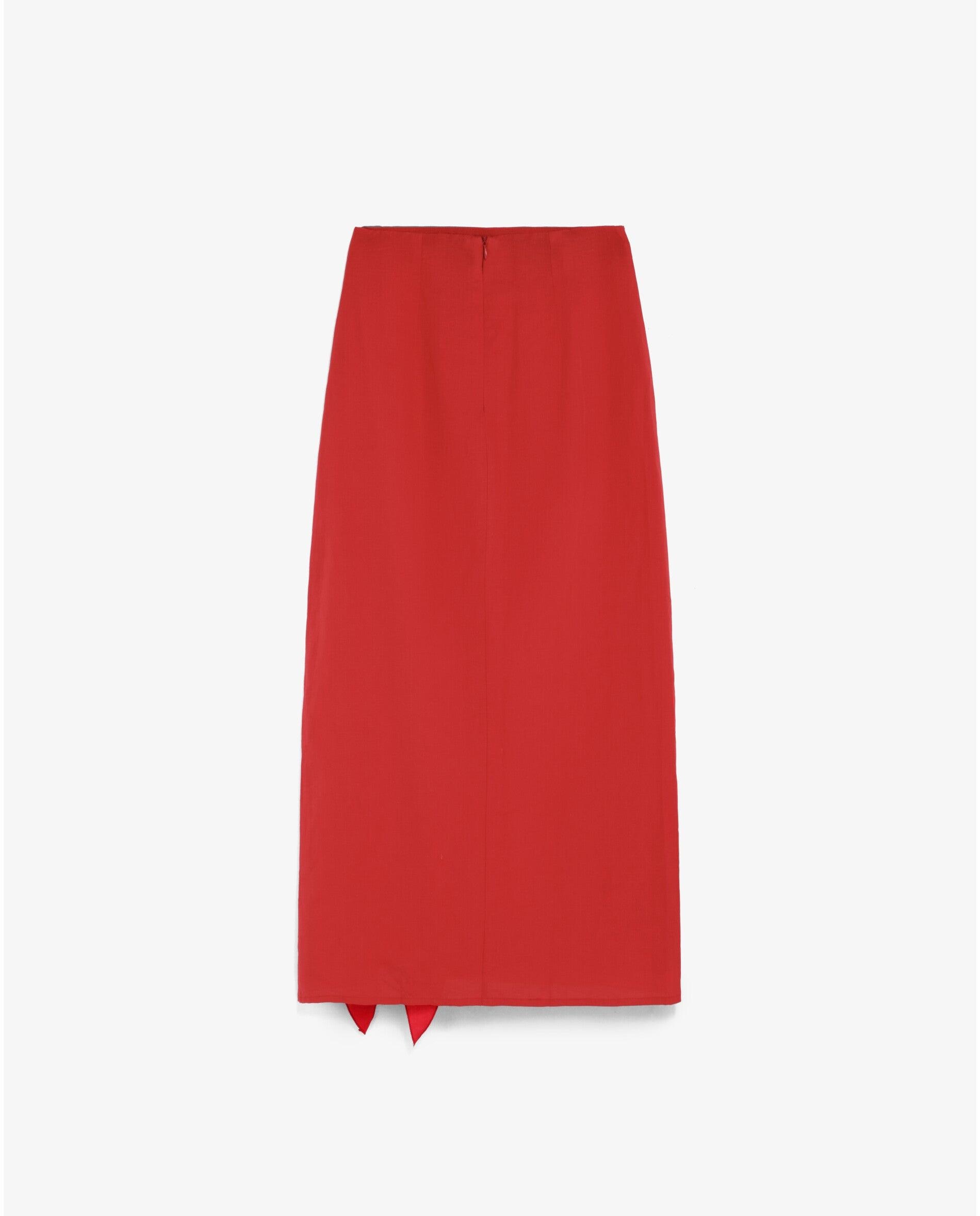 Saia Midi com Folho Diagonal Vermelho-5