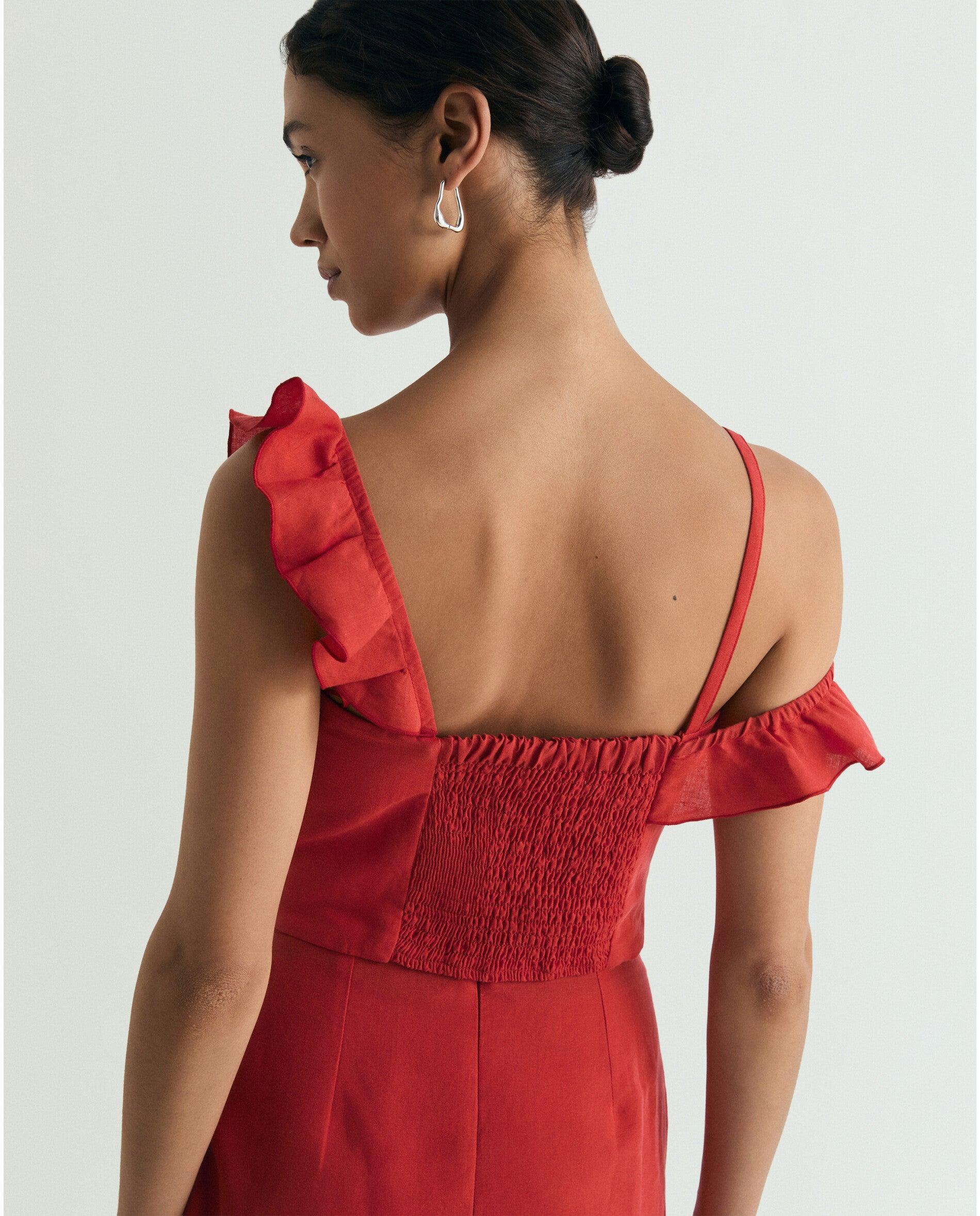 Top com Folho e Alças Assimétricas Vermelho-3
