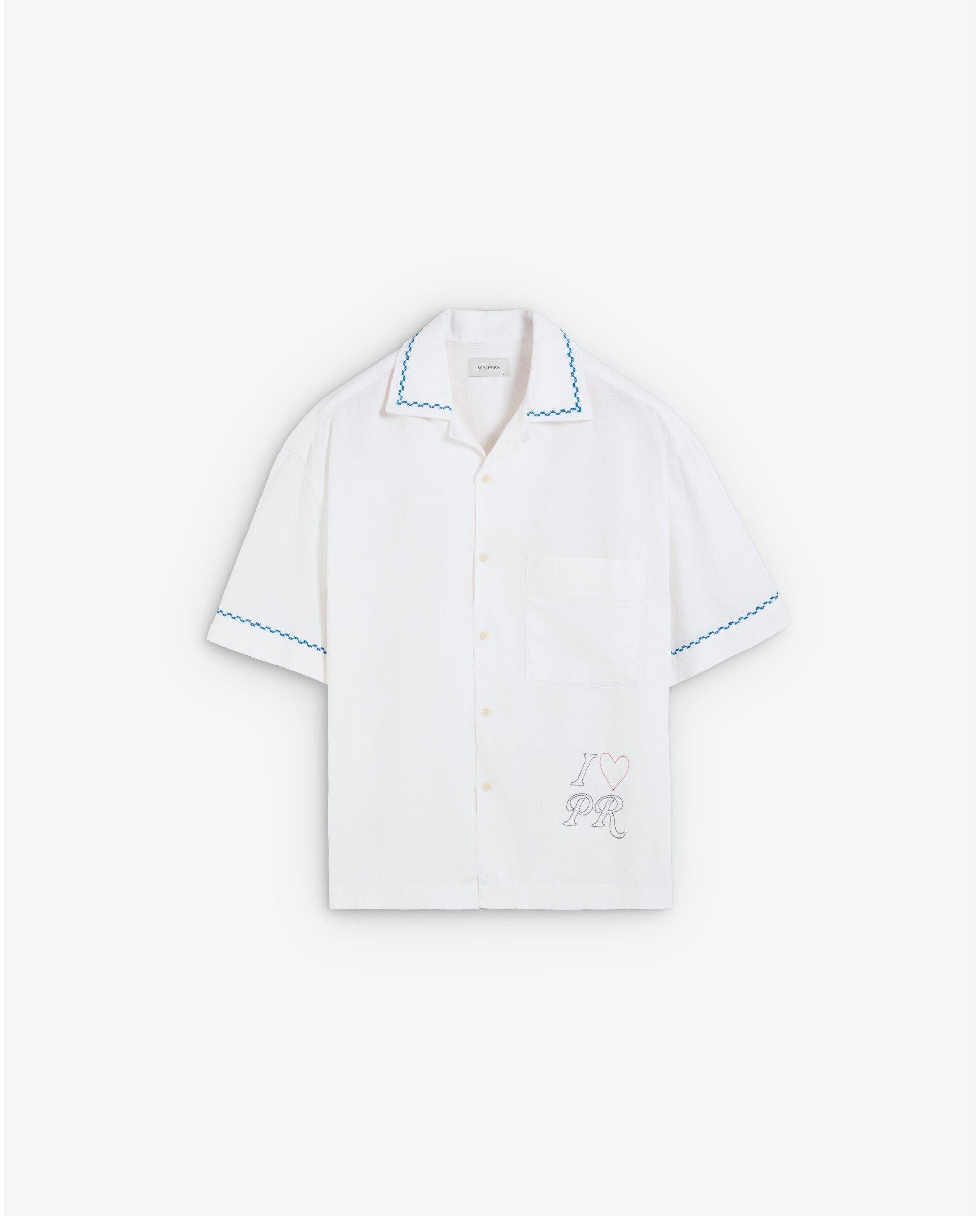 Camisa de Manga Curta com Detalhes Bordados e Bolso Branco-6