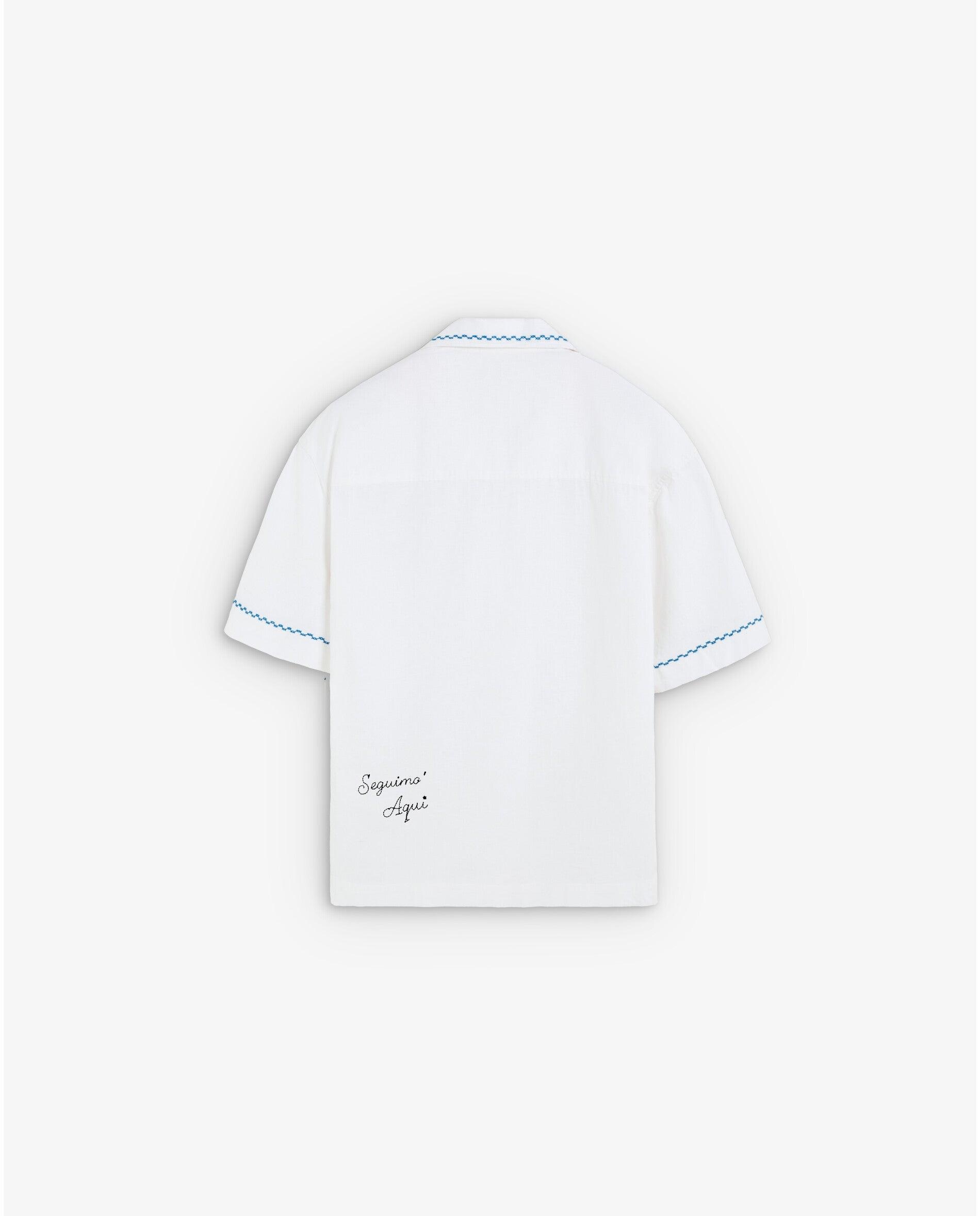 Camisa de Manga Curta com Detalhes Bordados e Bolso Branco-7