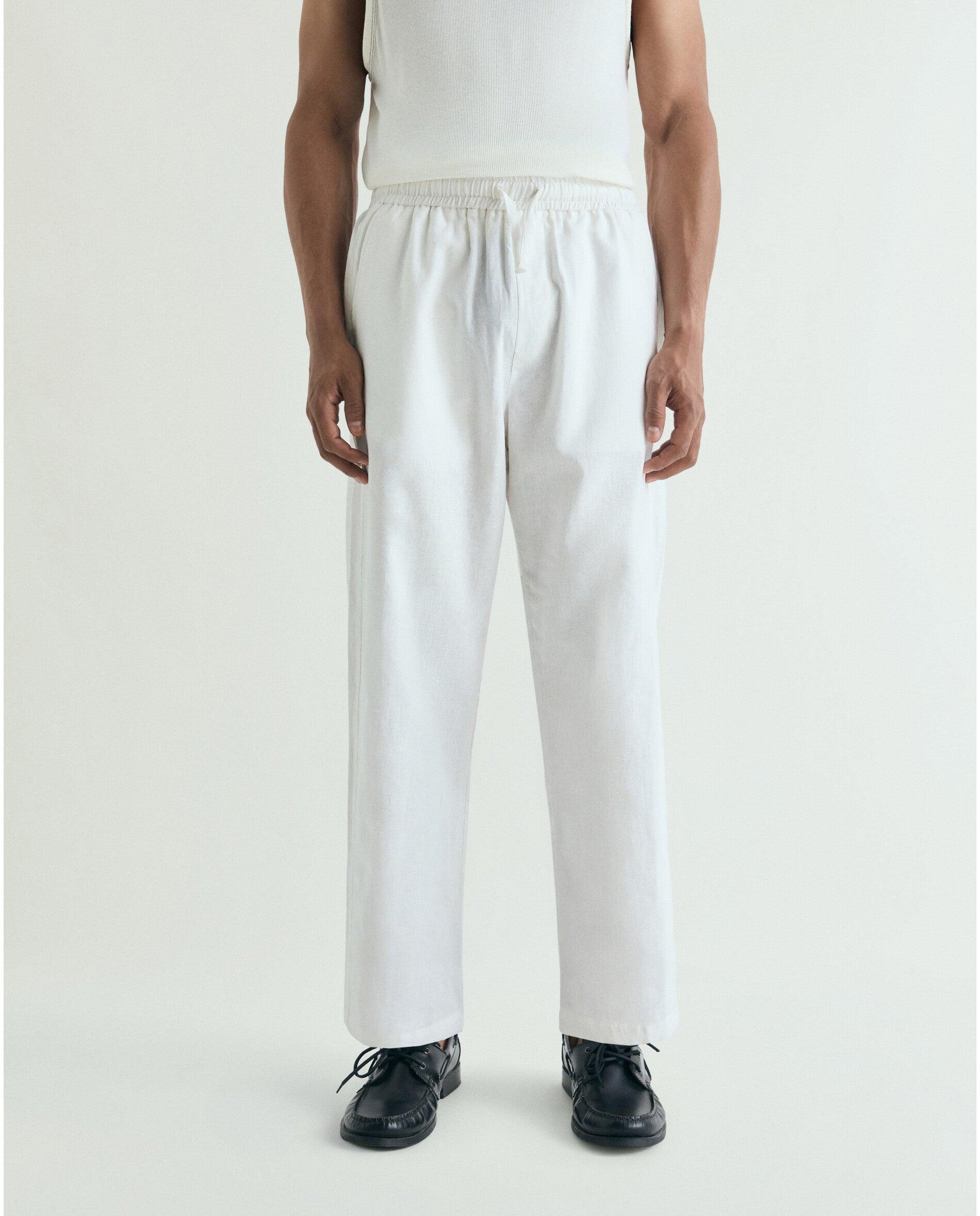 Calças Relaxed Fit com Cintura Elástica e Cordão de Ajuste Branco-2