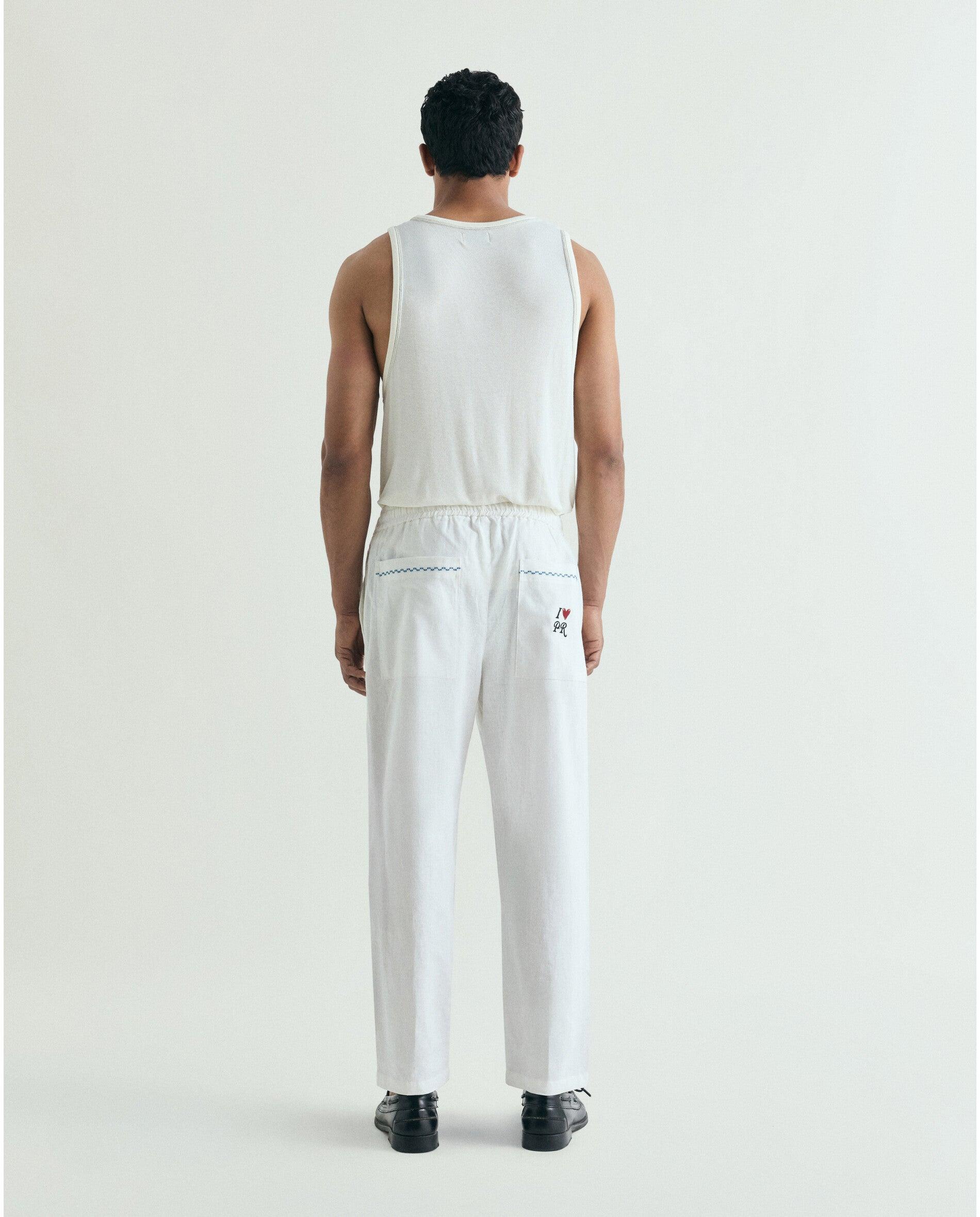 Calças Relaxed Fit com Cintura Elástica e Cordão de Ajuste Branco-3