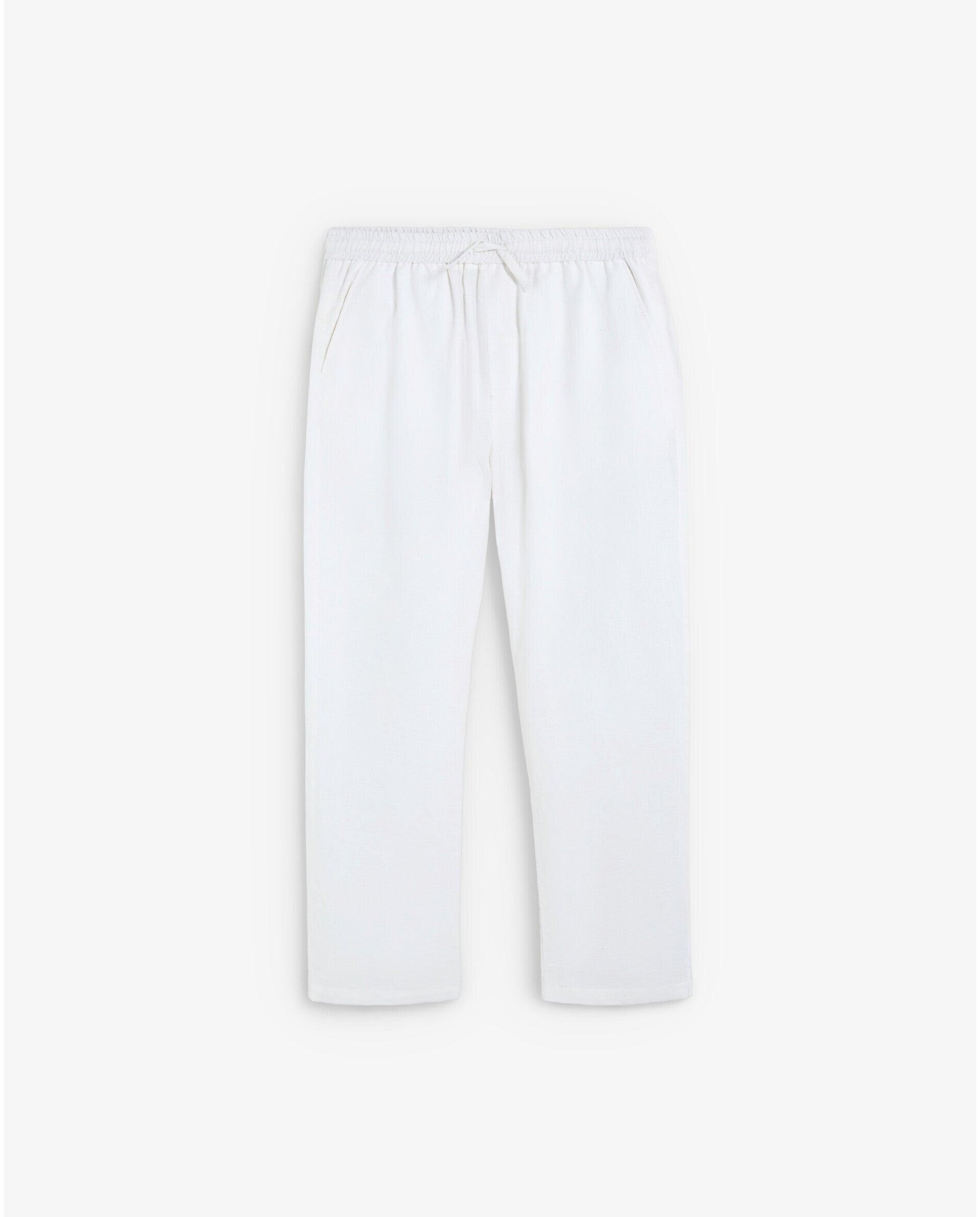 Calças Relaxed Fit com Cintura Elástica e Cordão de Ajuste Branco-5