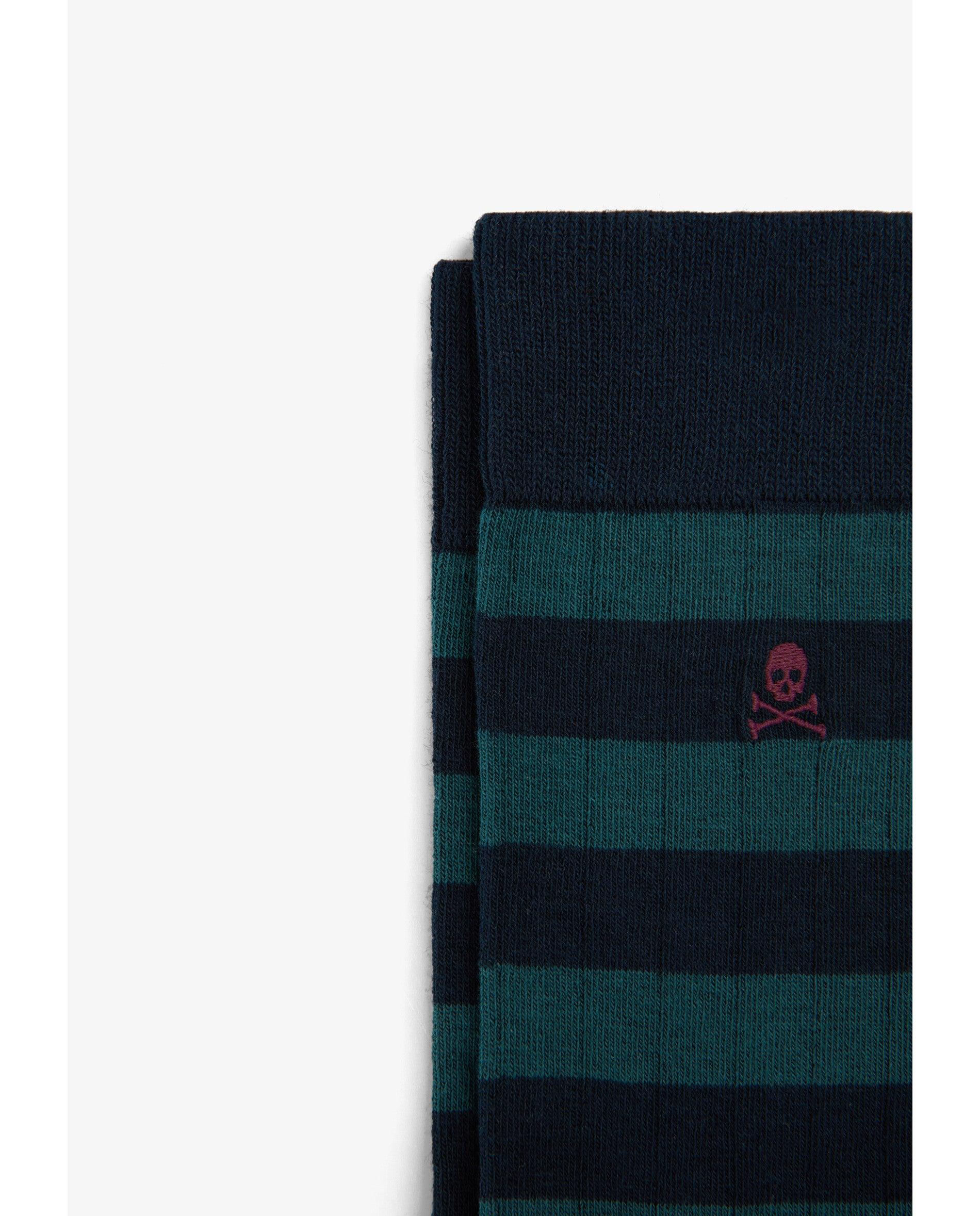 Meias Altas de Cano Alto com Estampado Às Riscas Navy-2