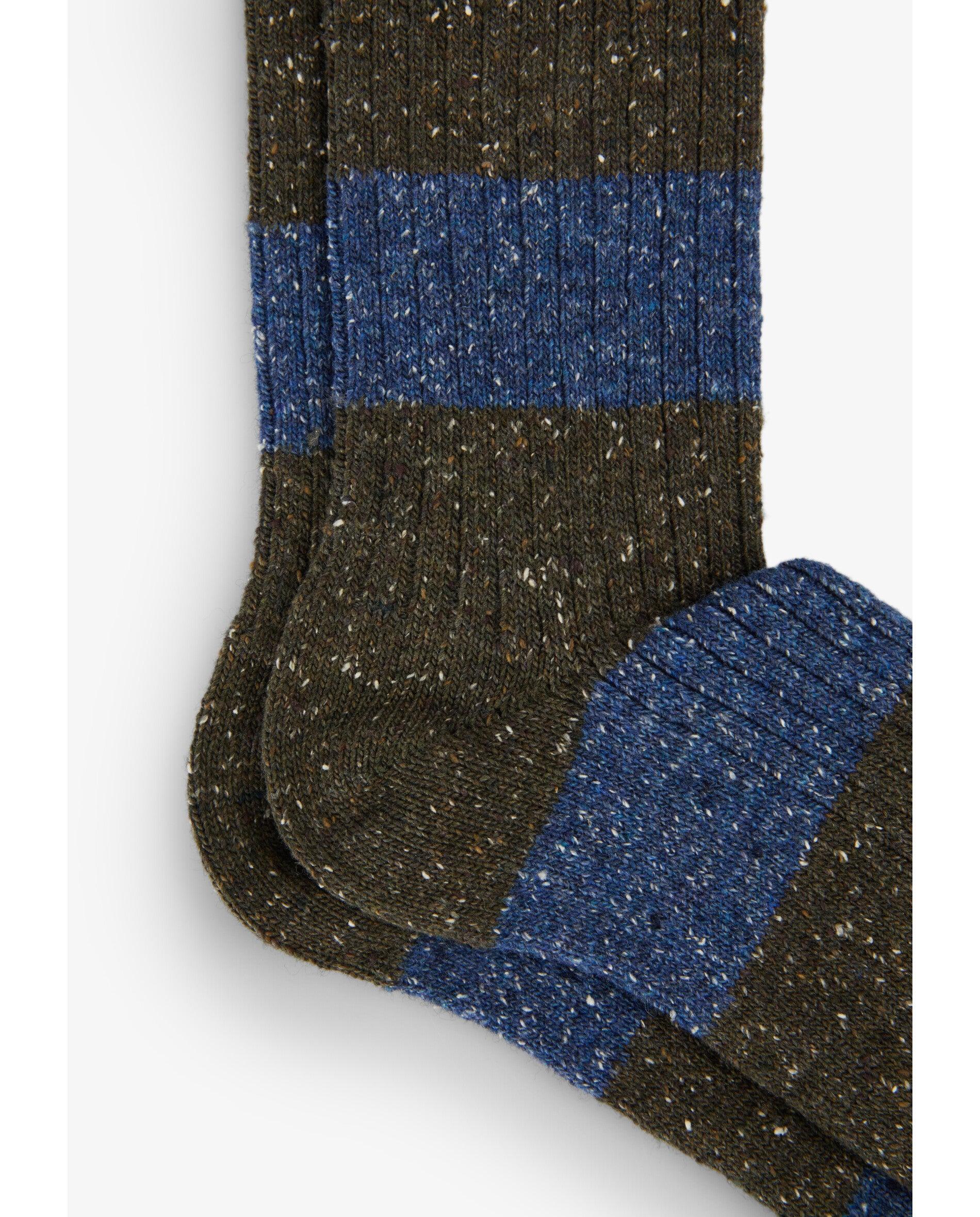 Meias de Cano Médio com Estampado Às Riscas Caqui-3
