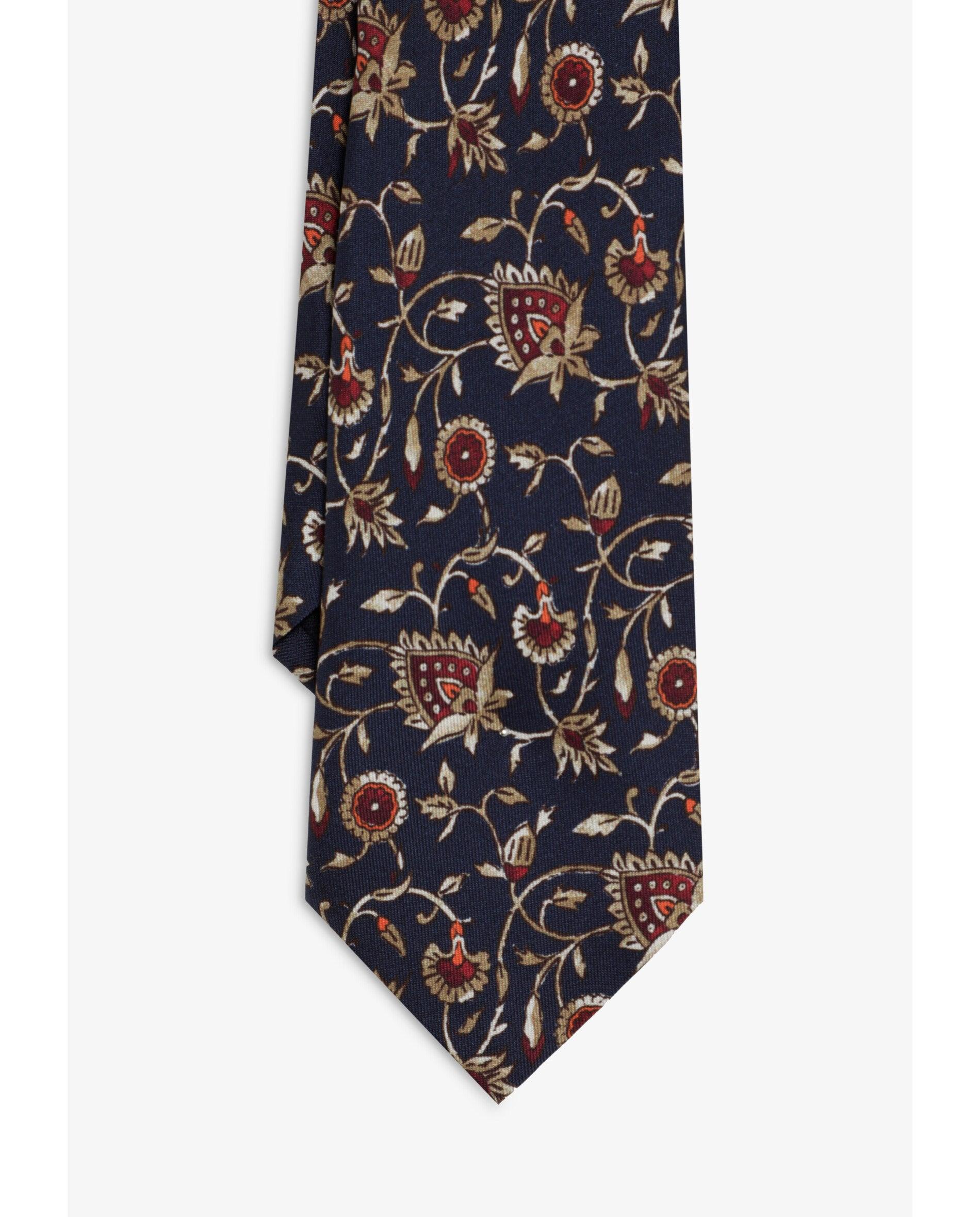 Gravata de Seda com Estampado Floral Navy-2