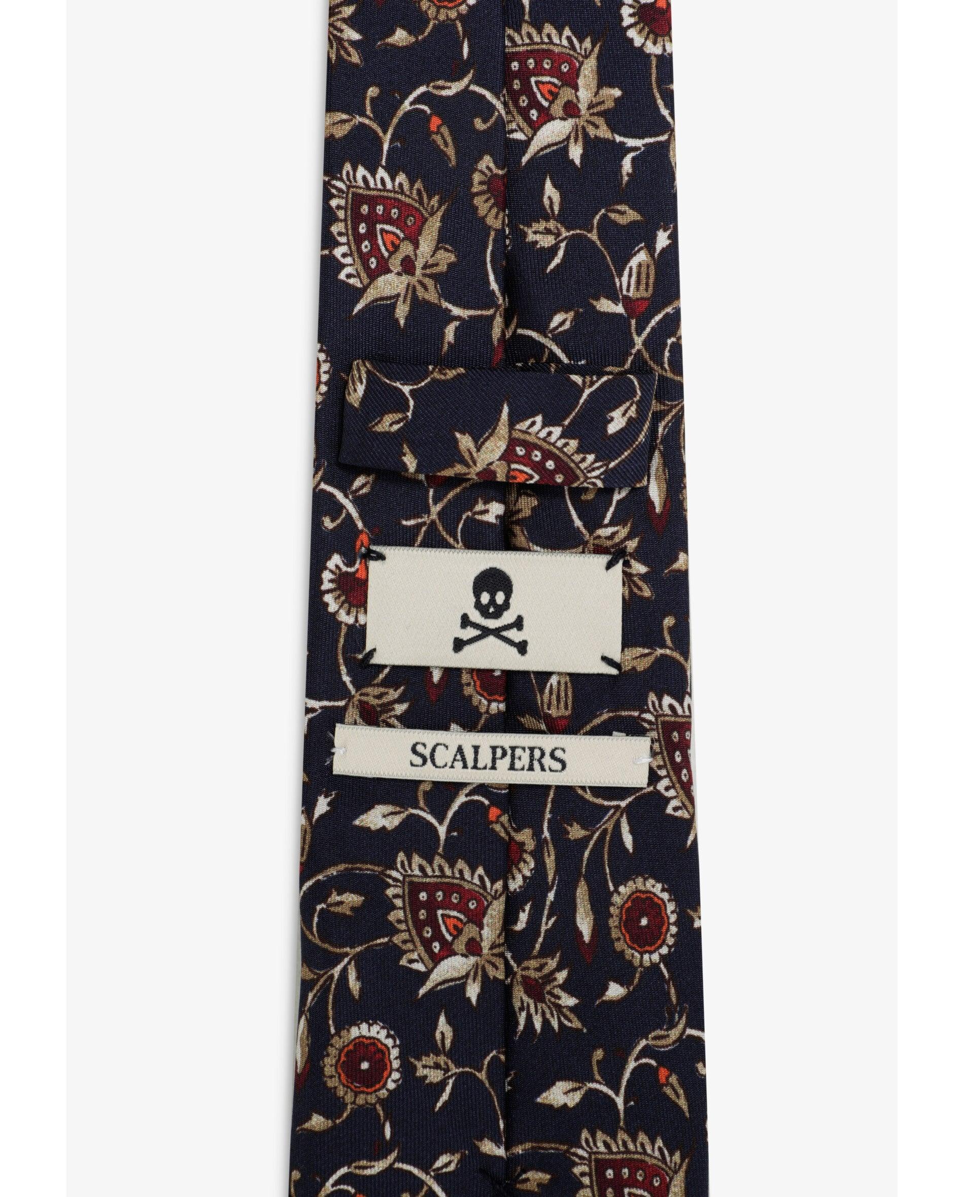 Gravata de Seda com Estampado Floral Navy-3
