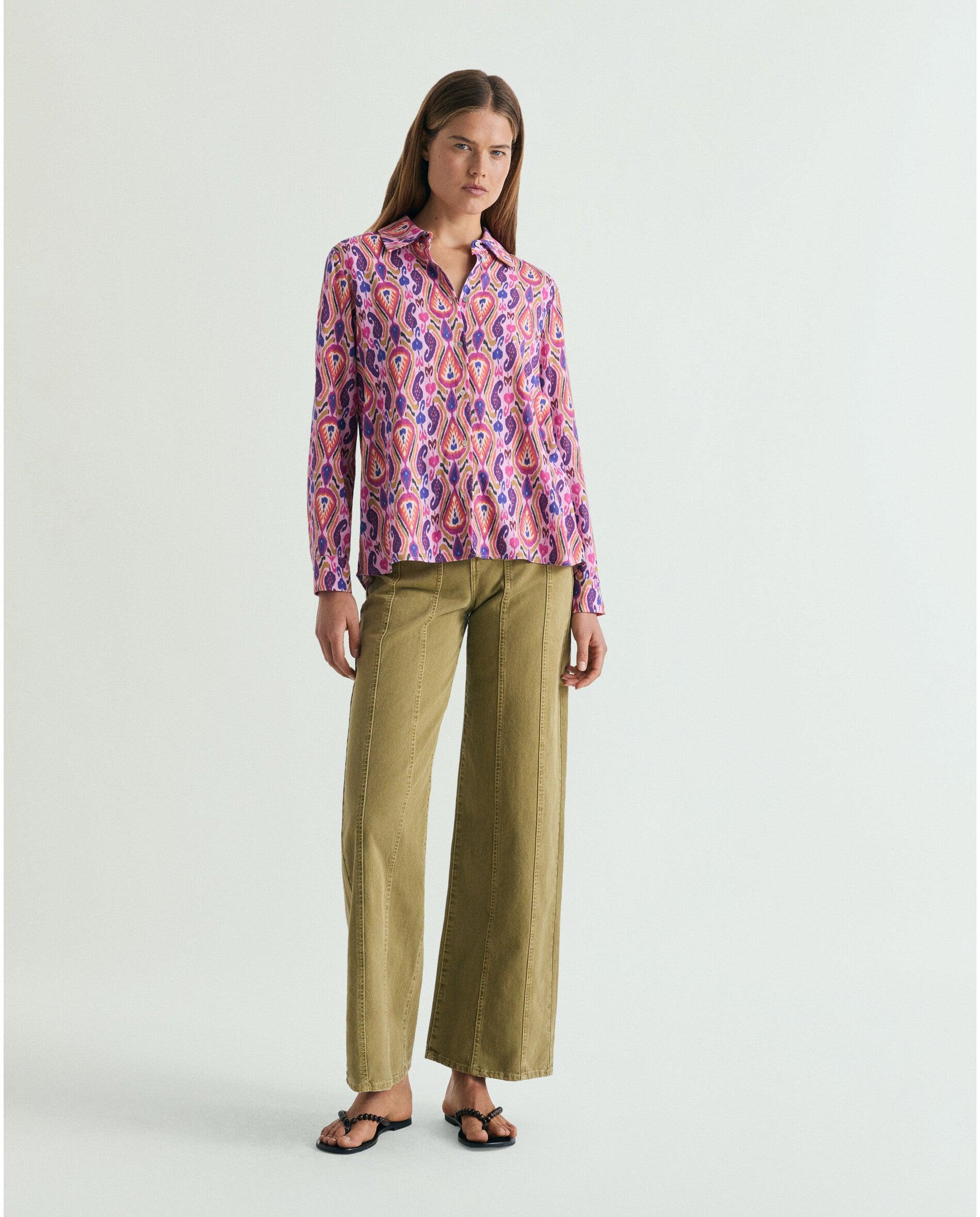 Camisa Estampada em Tecido Fluido Rosa-3