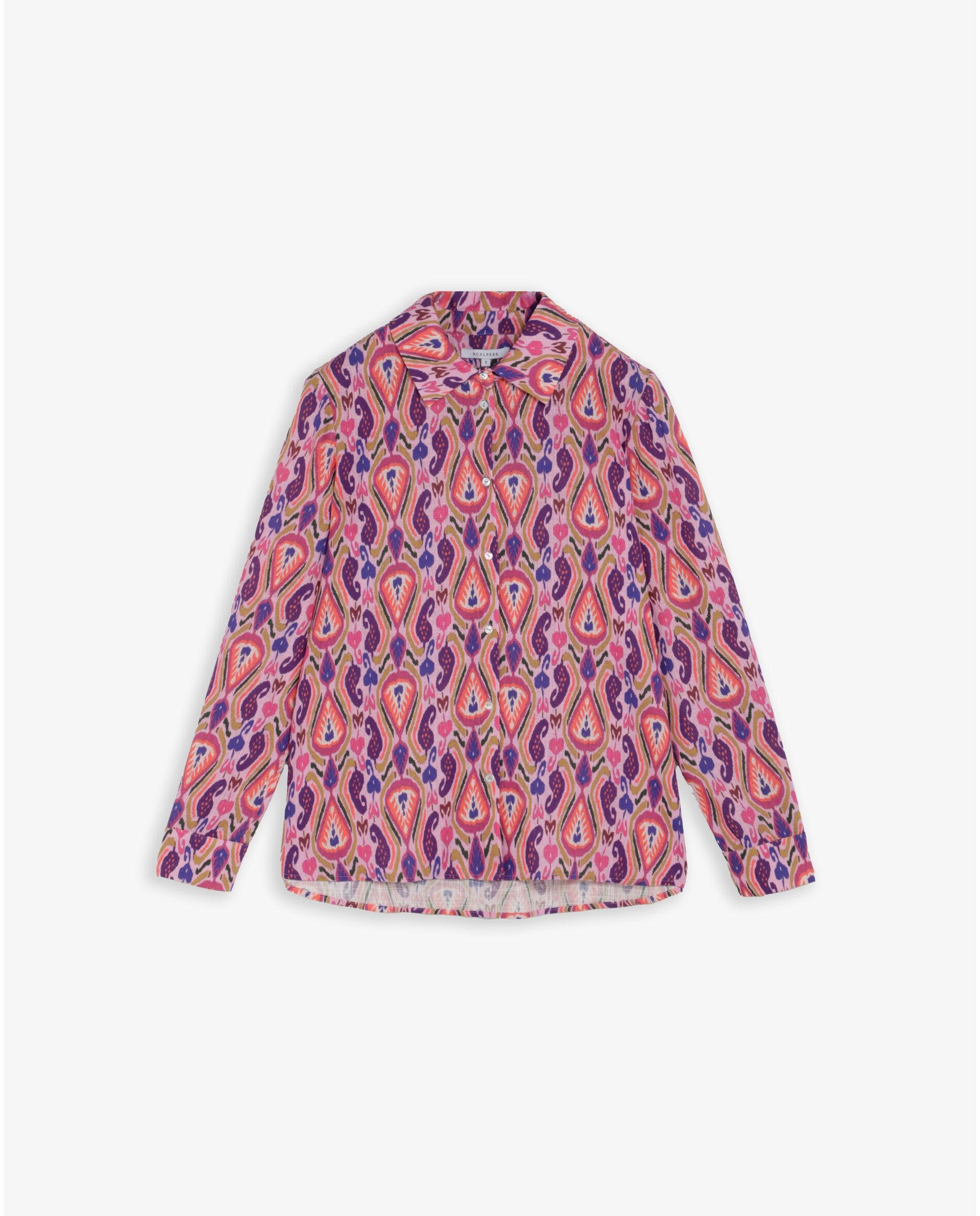 Camisa Estampada em Tecido Fluido Rosa-4