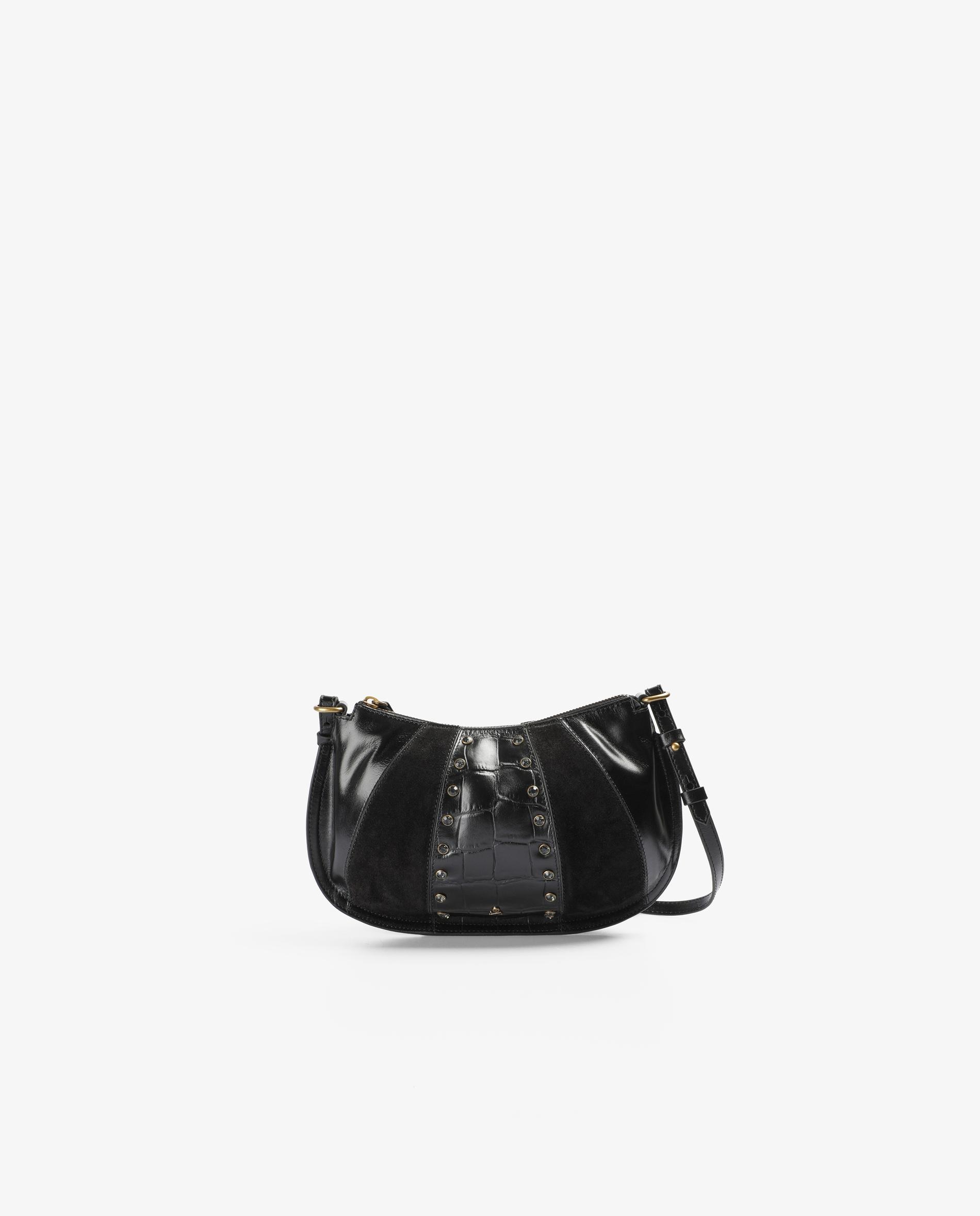 Mala de Ombro em Pele e Camurça com Alça Ajustável e Studs Decorativos Preto-4