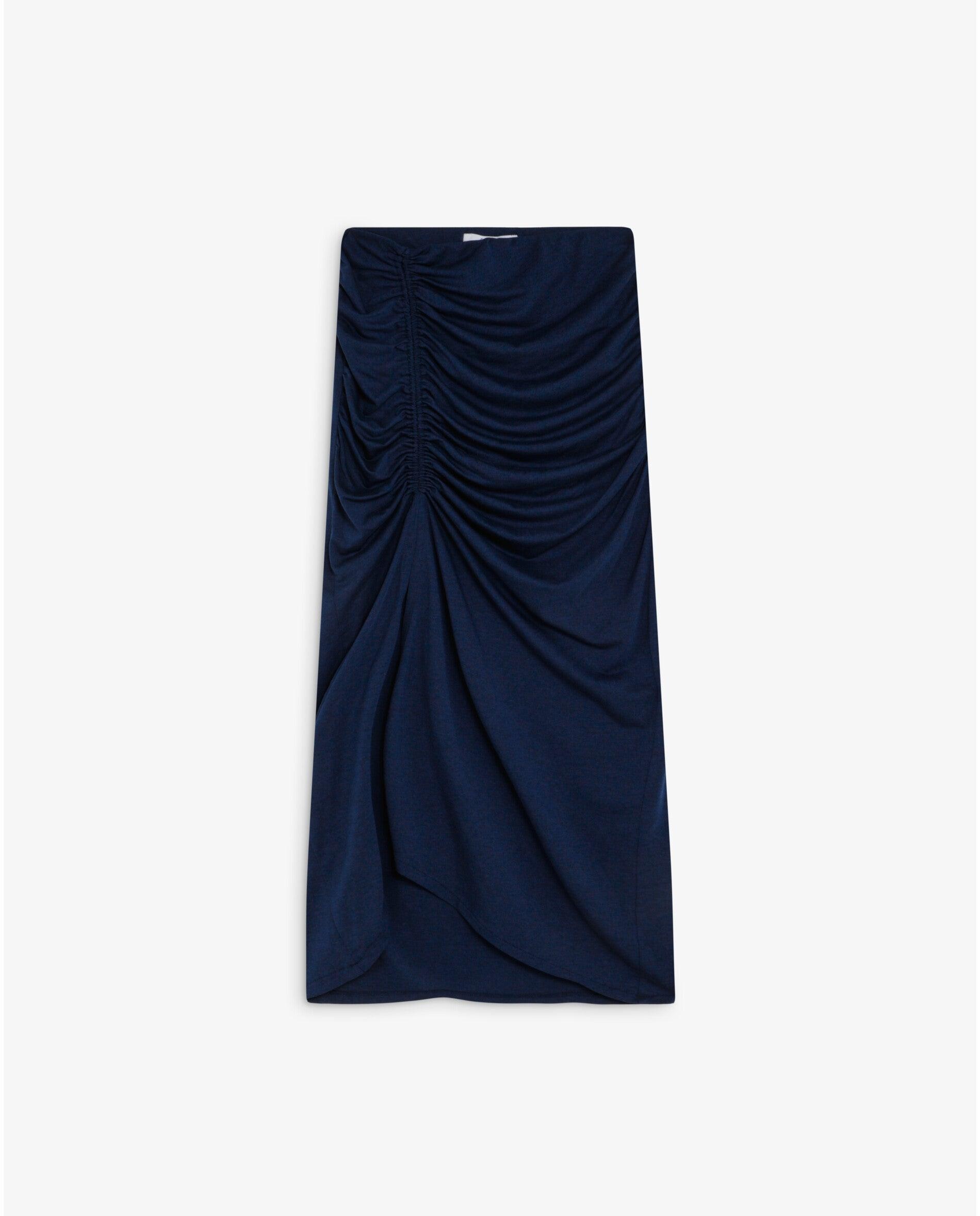 Saia Midi com Drapeado Lateral Navy-4