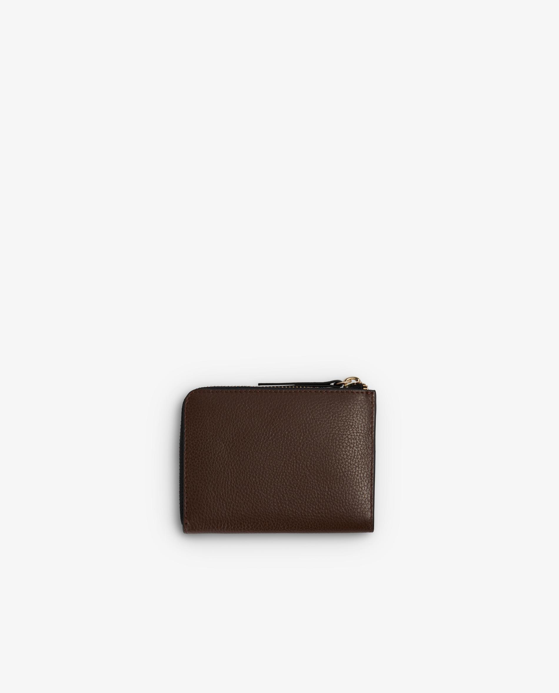 Porta-cartões de Pele com Fecho Zip Castanho-escuro-2