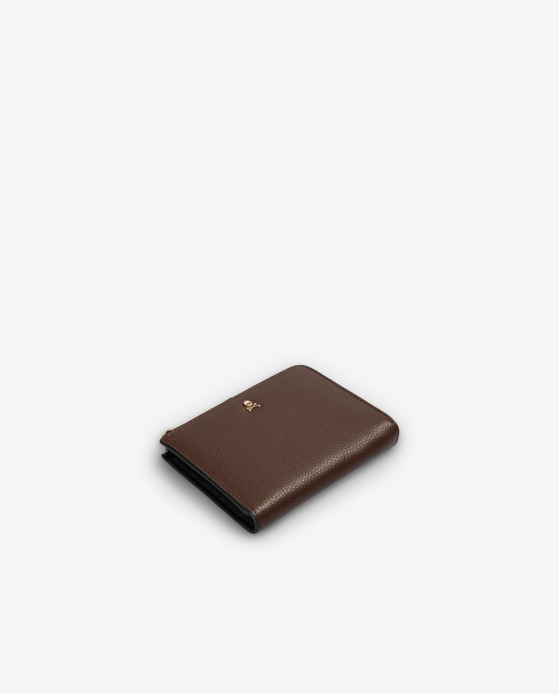 Porta-cartões de Pele com Fecho Zip Castanho-escuro-3