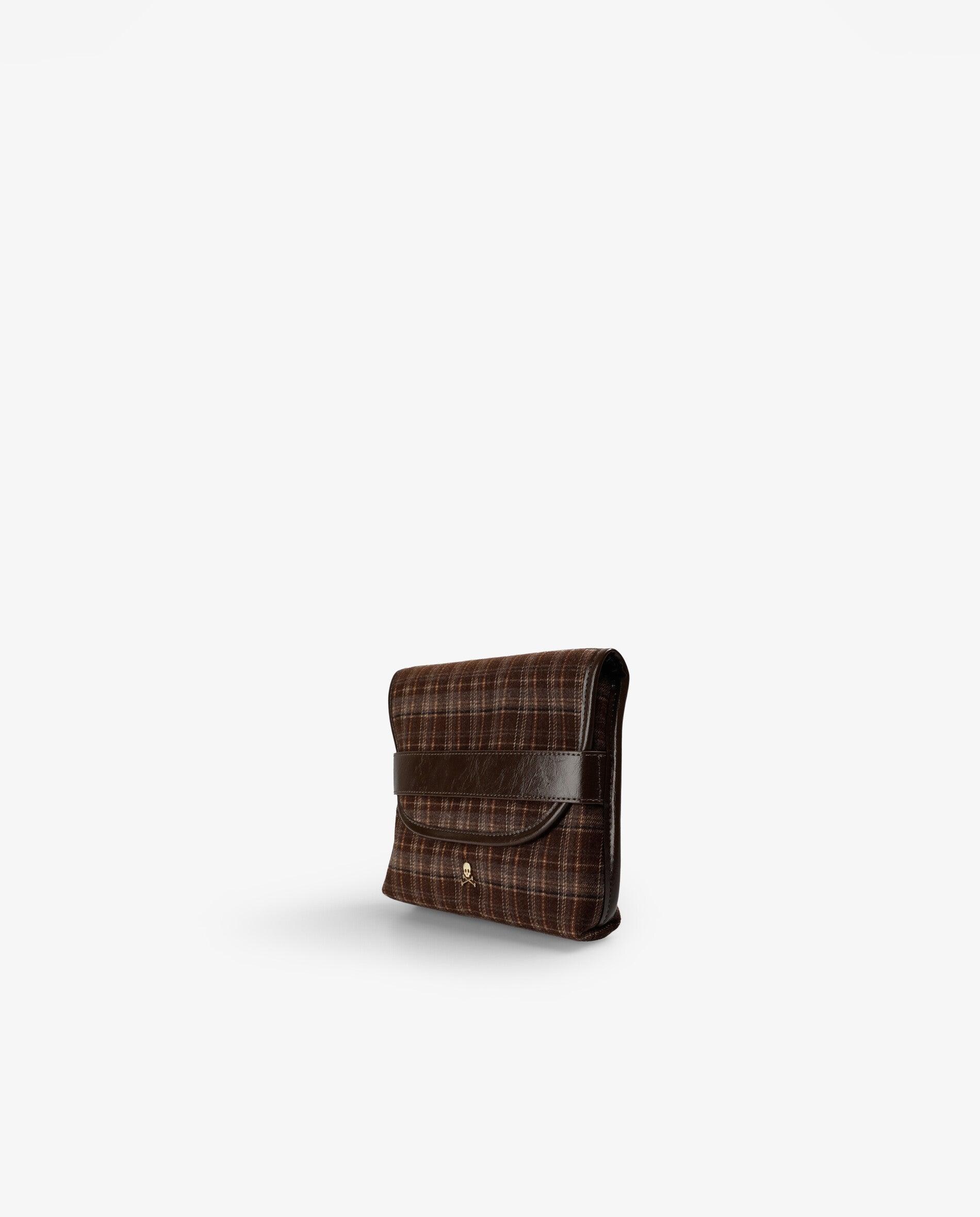 Necessaire em Tecido com Estampado Aos Quadrados Castanho-escuro-3
