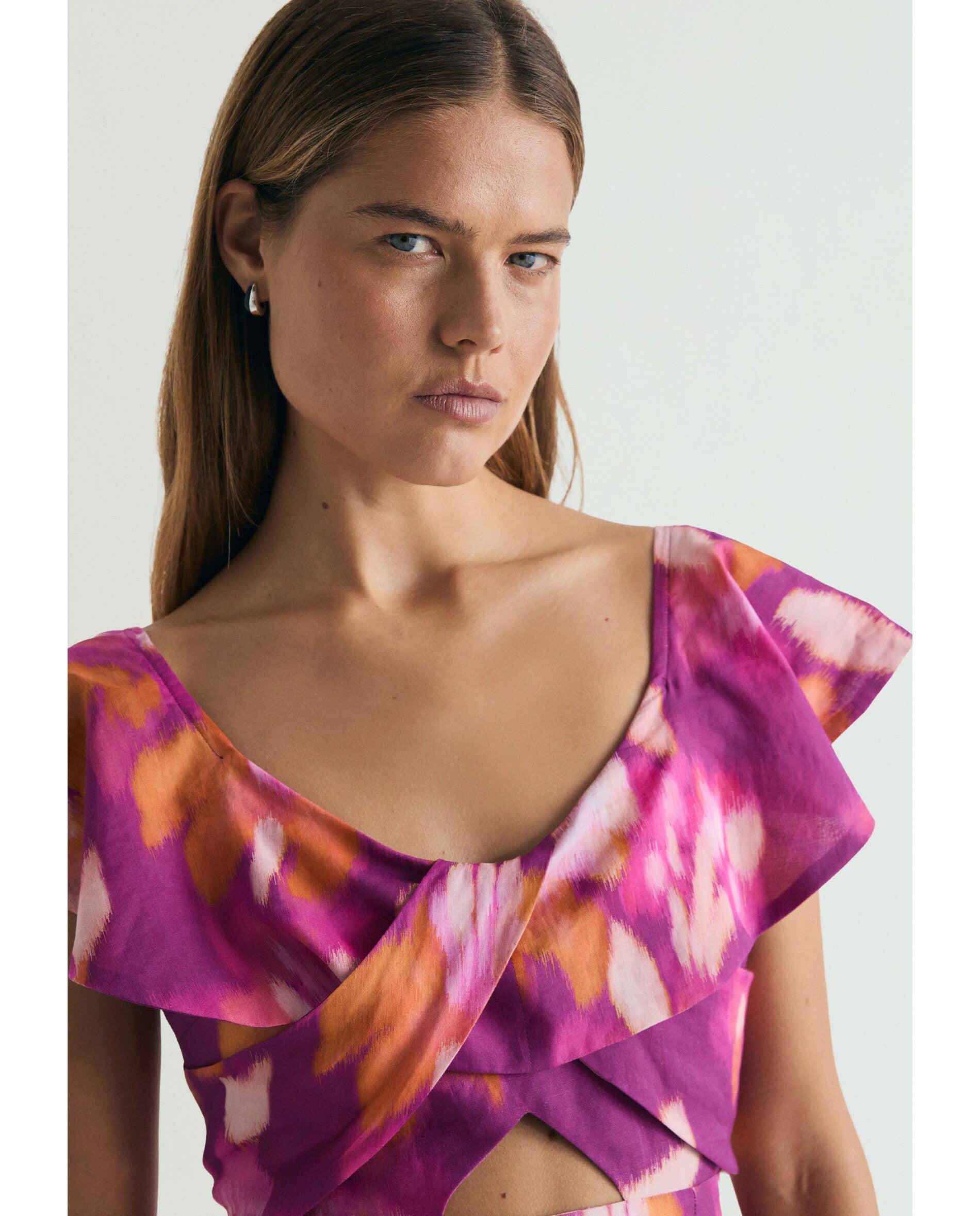Vestido Midi Estampado com Folho Multicolor-4