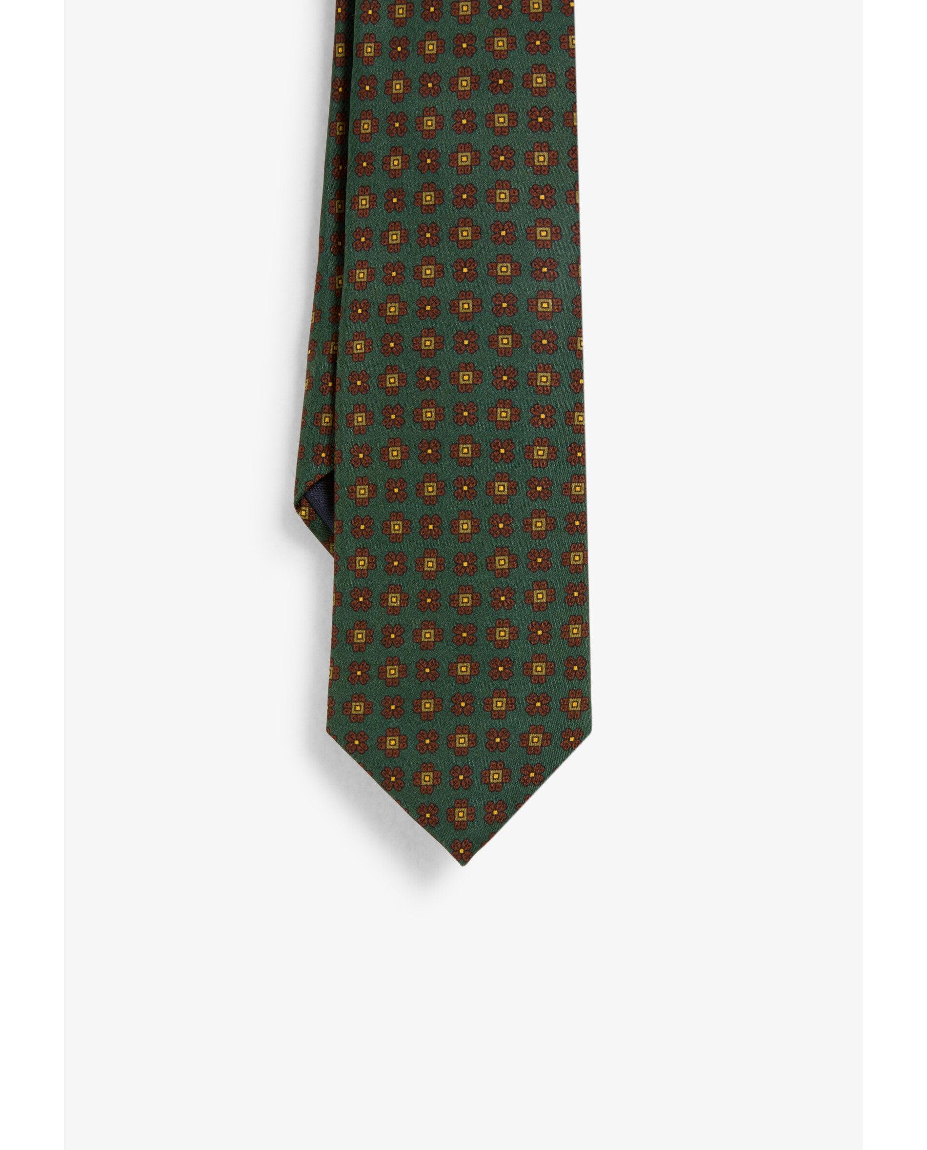 Gravata de Seda com Motivos Estampados Verde-2