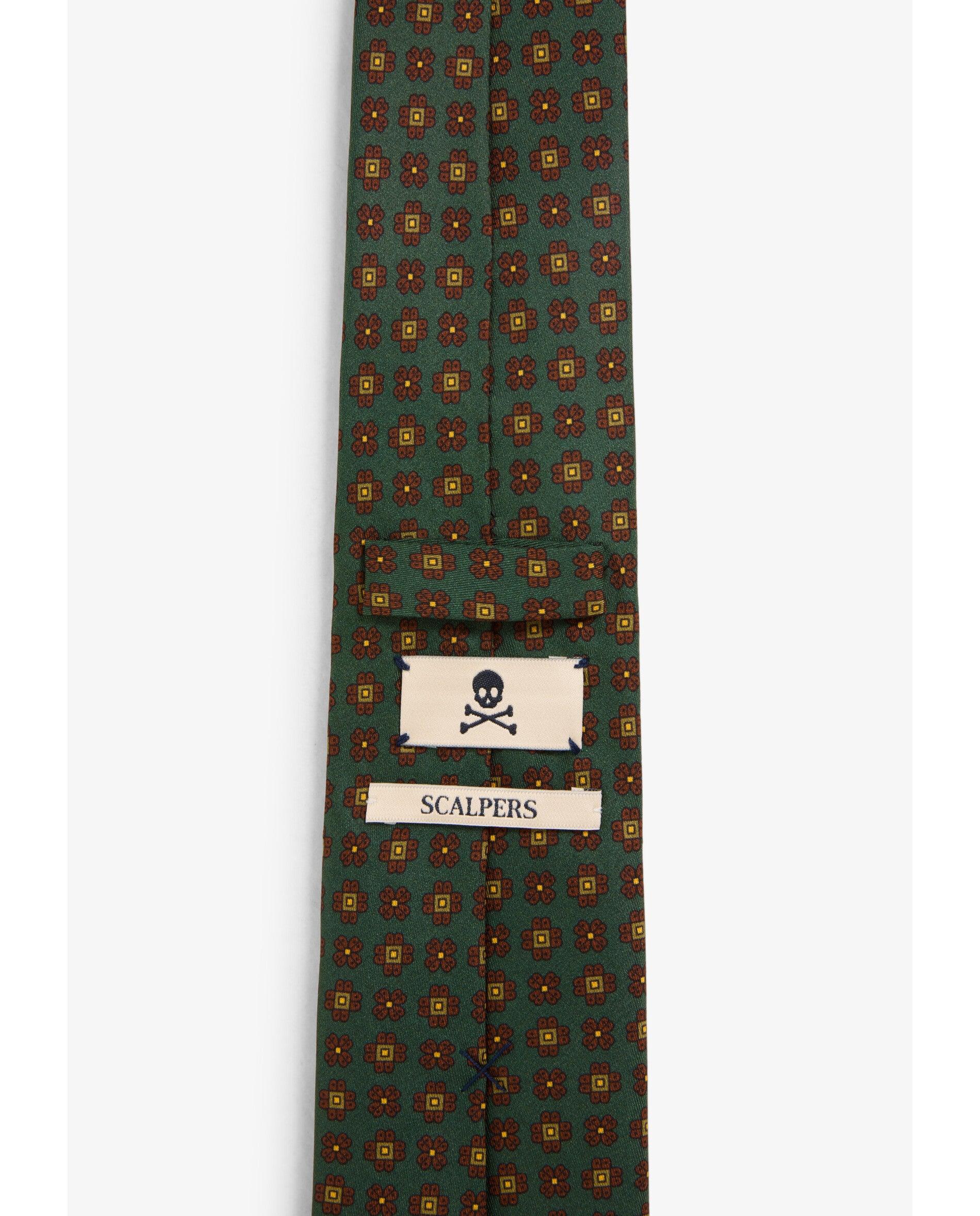 Gravata de Seda com Motivos Estampados Verde-3