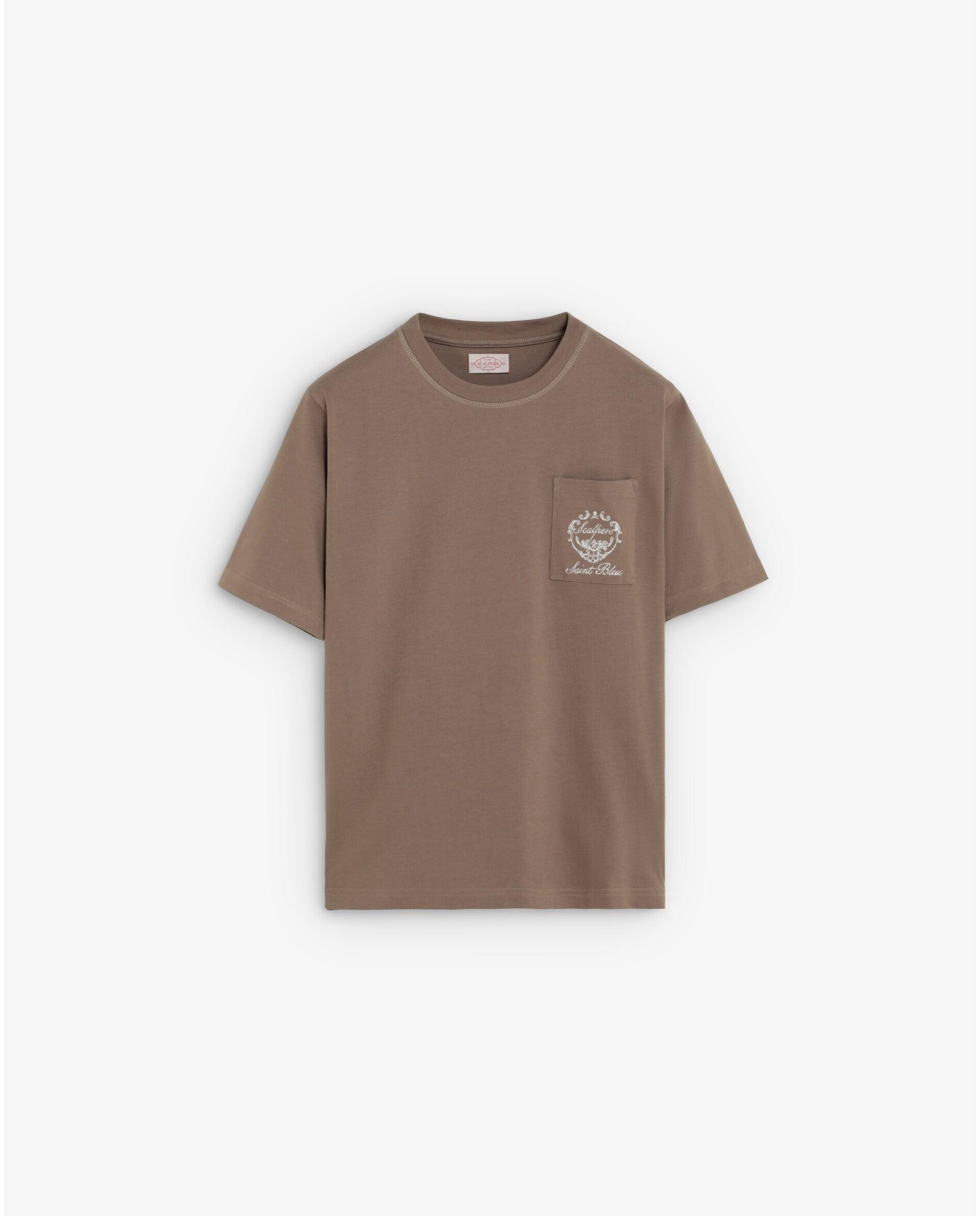 T-shirt de Manga Curta com Bolso no Peito Taupe-5