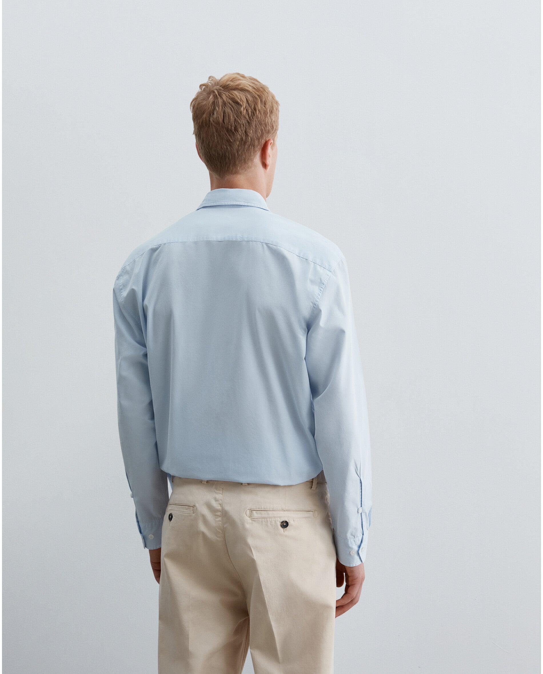 Camisa de Algodão com Bolsos Patch Azul-claro-2