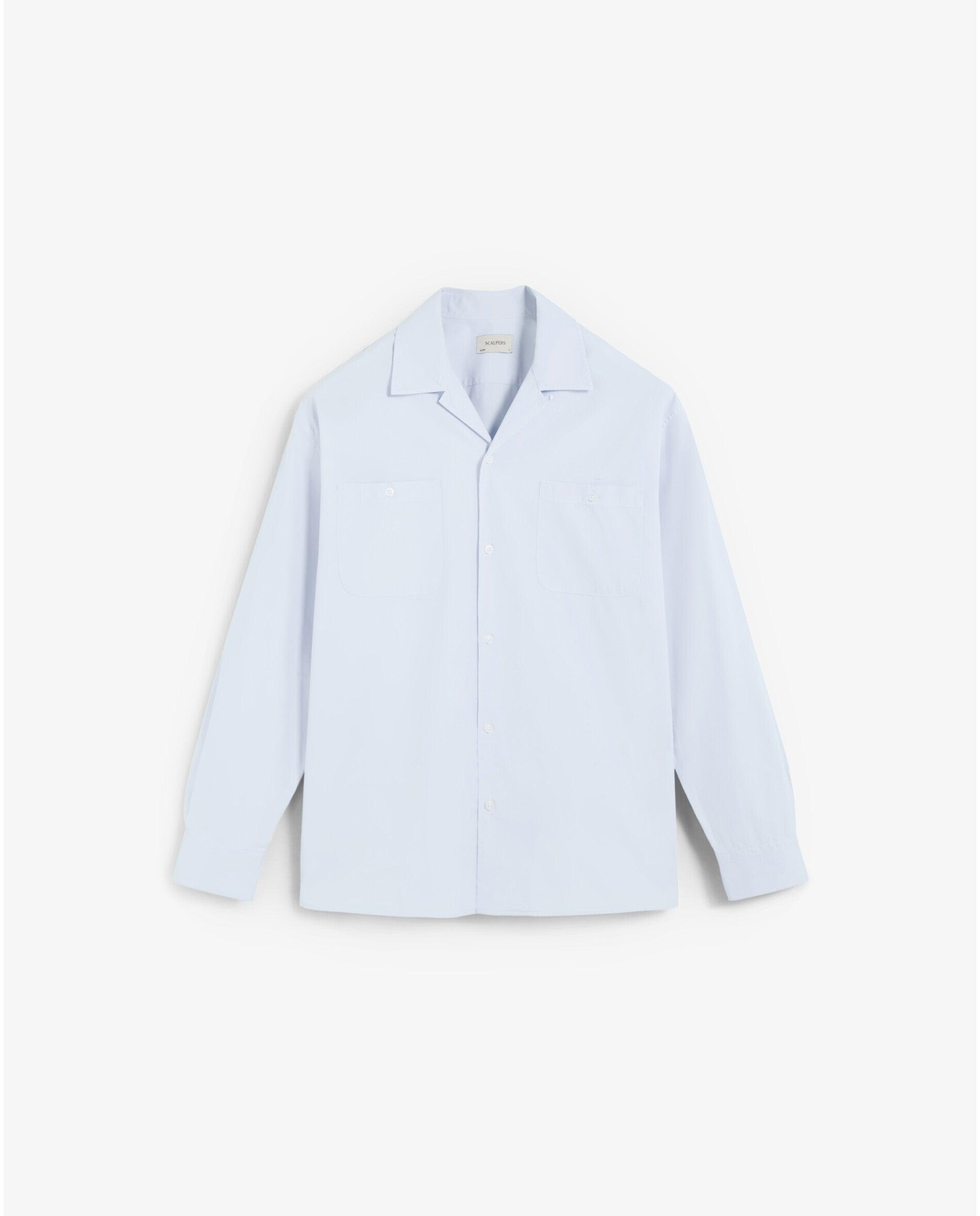 Camisa de Algodão com Bolsos Patch Azul-claro-4