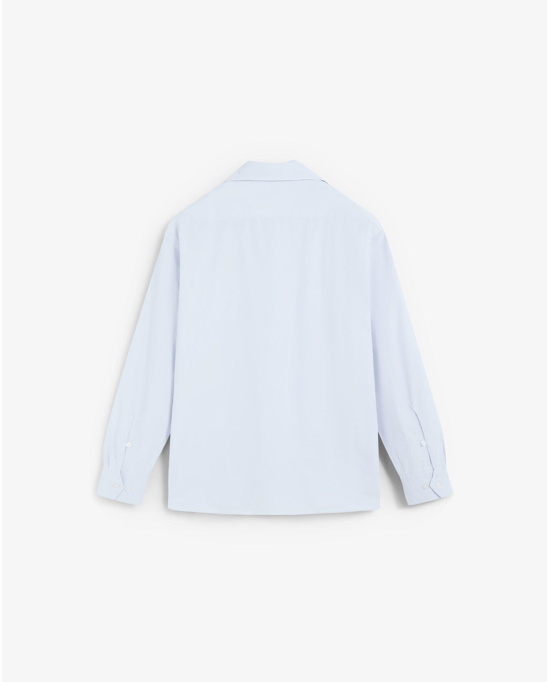 Camisa de Algodão com Bolsos Patch Azul-claro-5