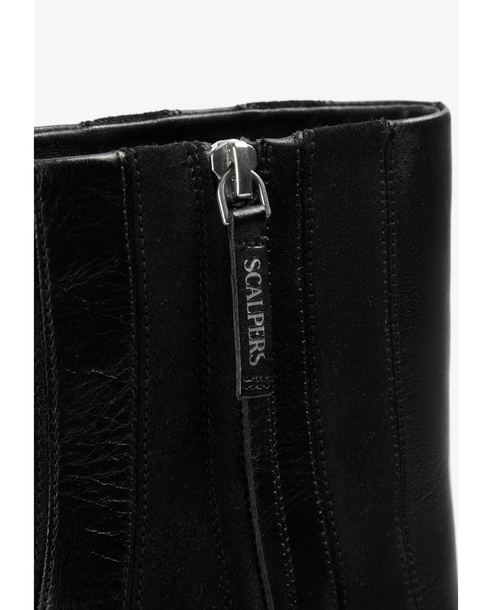 Botas Básicas de Pele com Tecido Às Riscas Preto-6