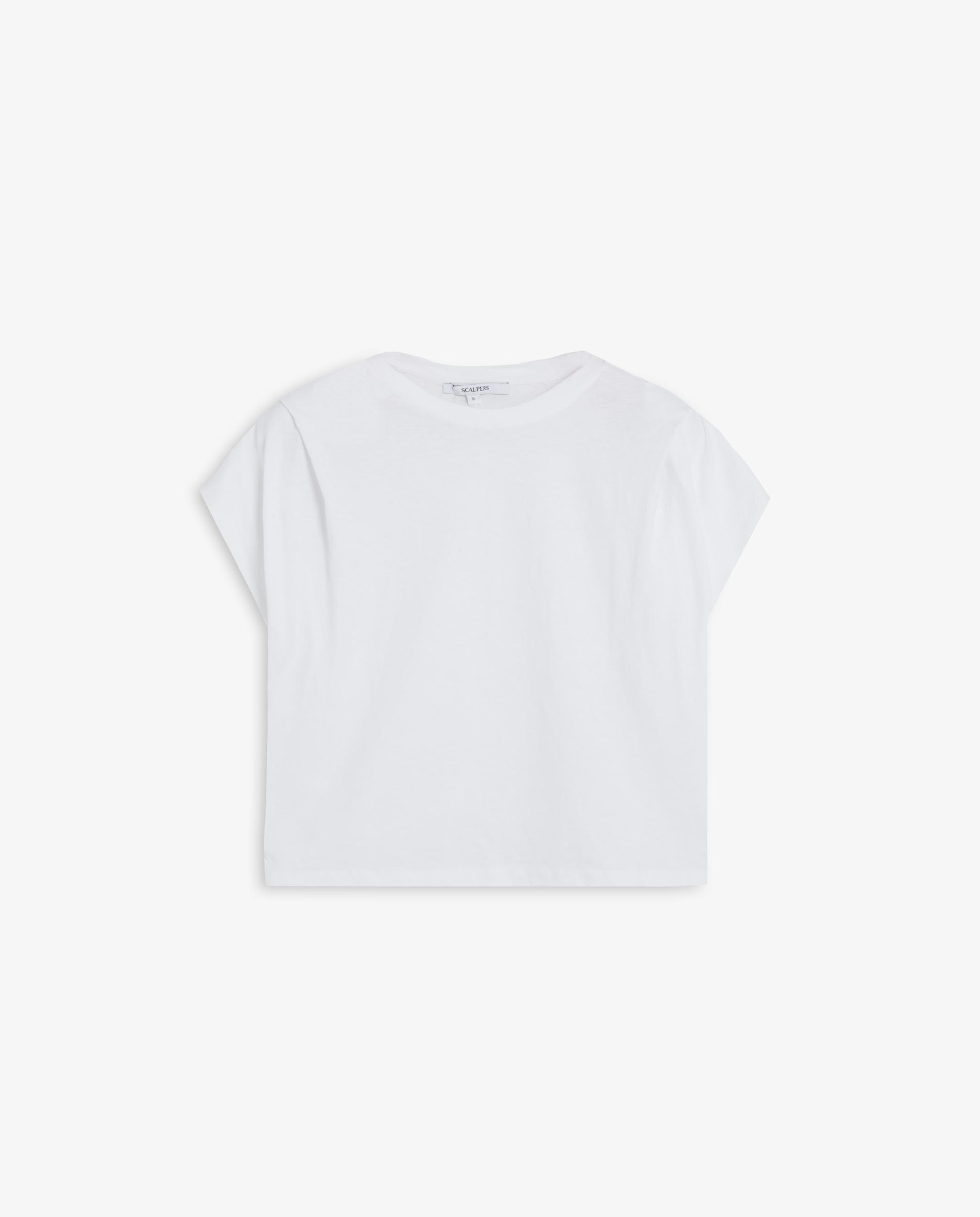 T-shirt de Manga Curta com Pregas nos Ombros Branco-4